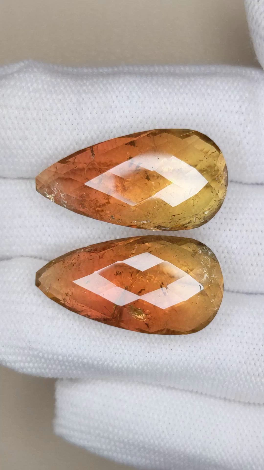 55.99 Ct.Tw.Total Carat Weight Yellowish Brown Tourmaline Pair from Brazil Size Video