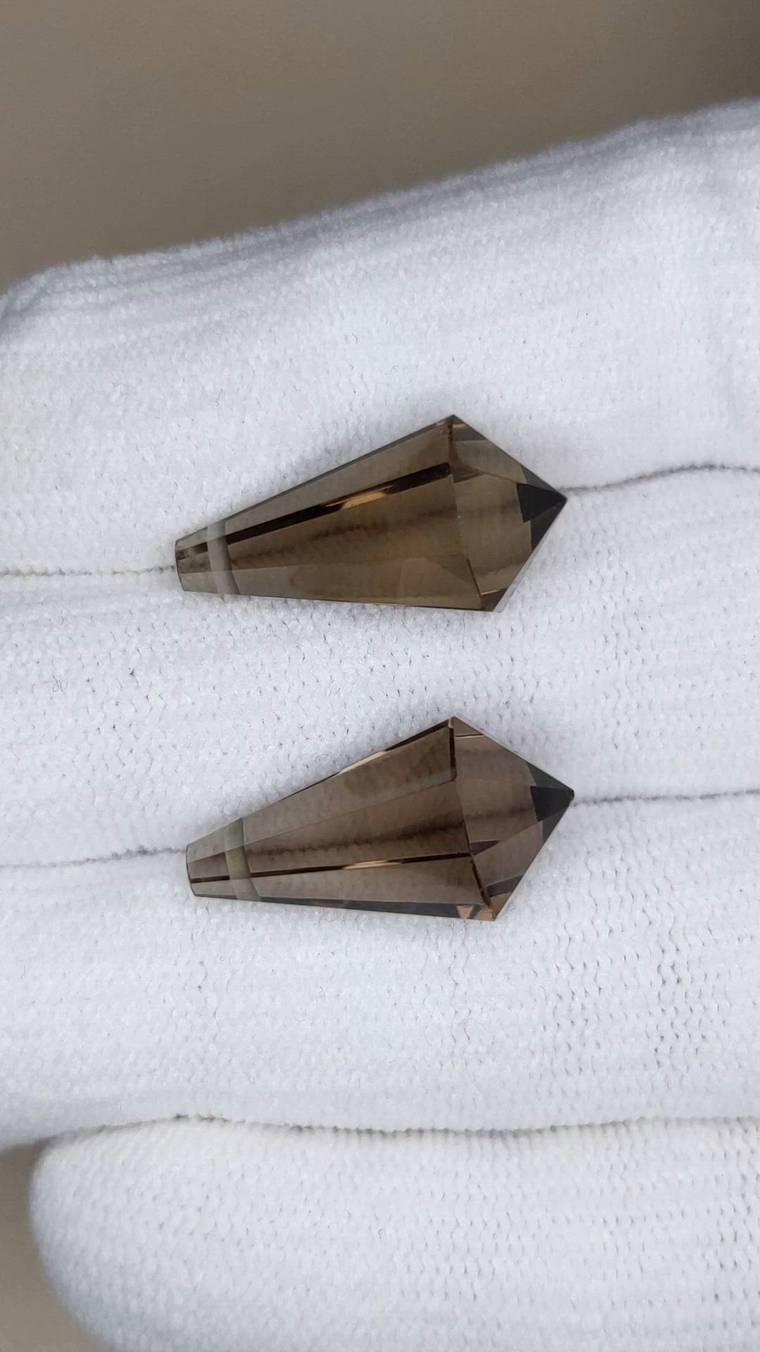 19.39&nbsp;Ct.Tw.Total Carat Weight Brown Smokey Quartz Pair from Brazil Size Video