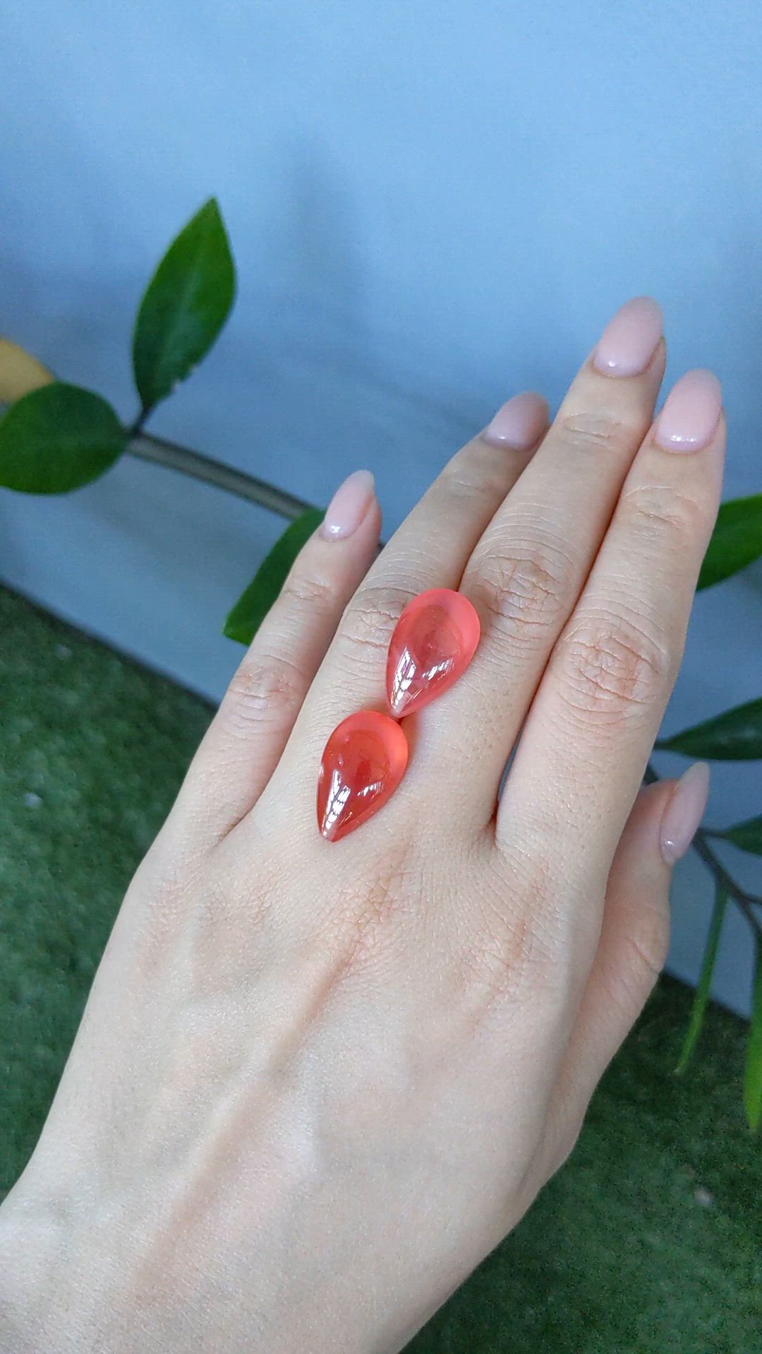 29.36 Ct.Tw.Total Carat Weight Pinkish Orange Rhodochrosite Pair from Brazil Size Video