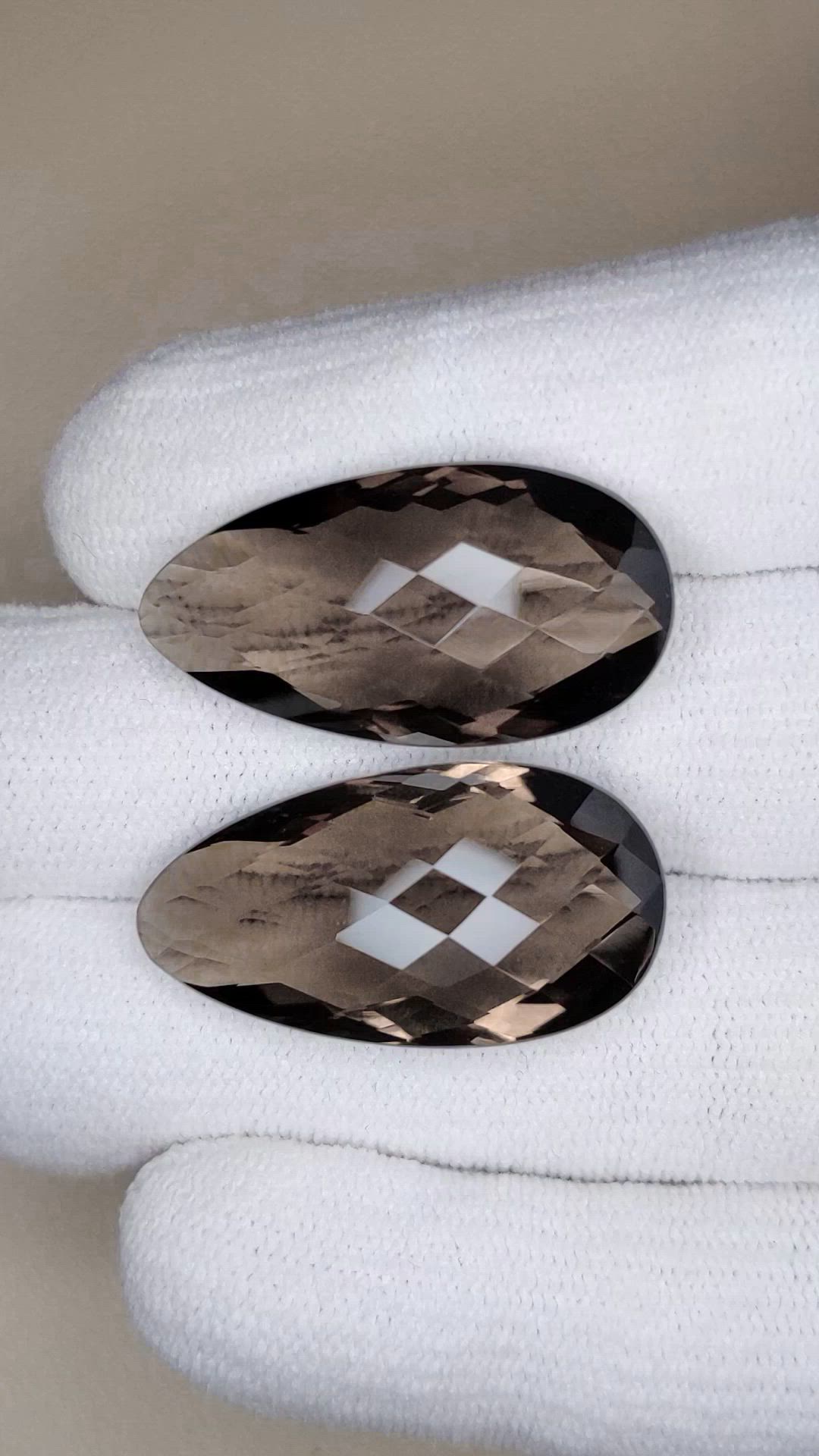 42.11 Ct.Tw.Total Carat Weight Grey Smokey Quartz Pair from Brazil Size Video