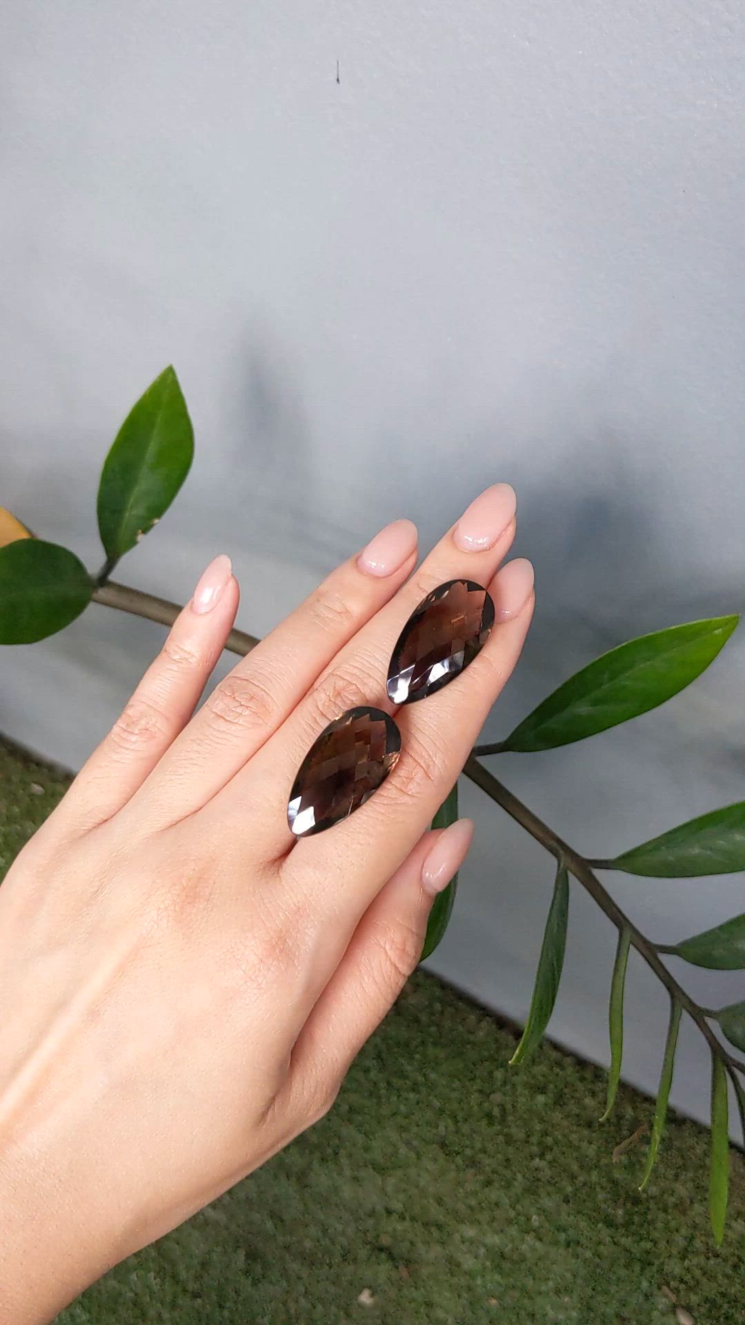 42.11 Ct.Tw.Total Carat Weight Grey Smokey Quartz Pair from Brazil Size Video