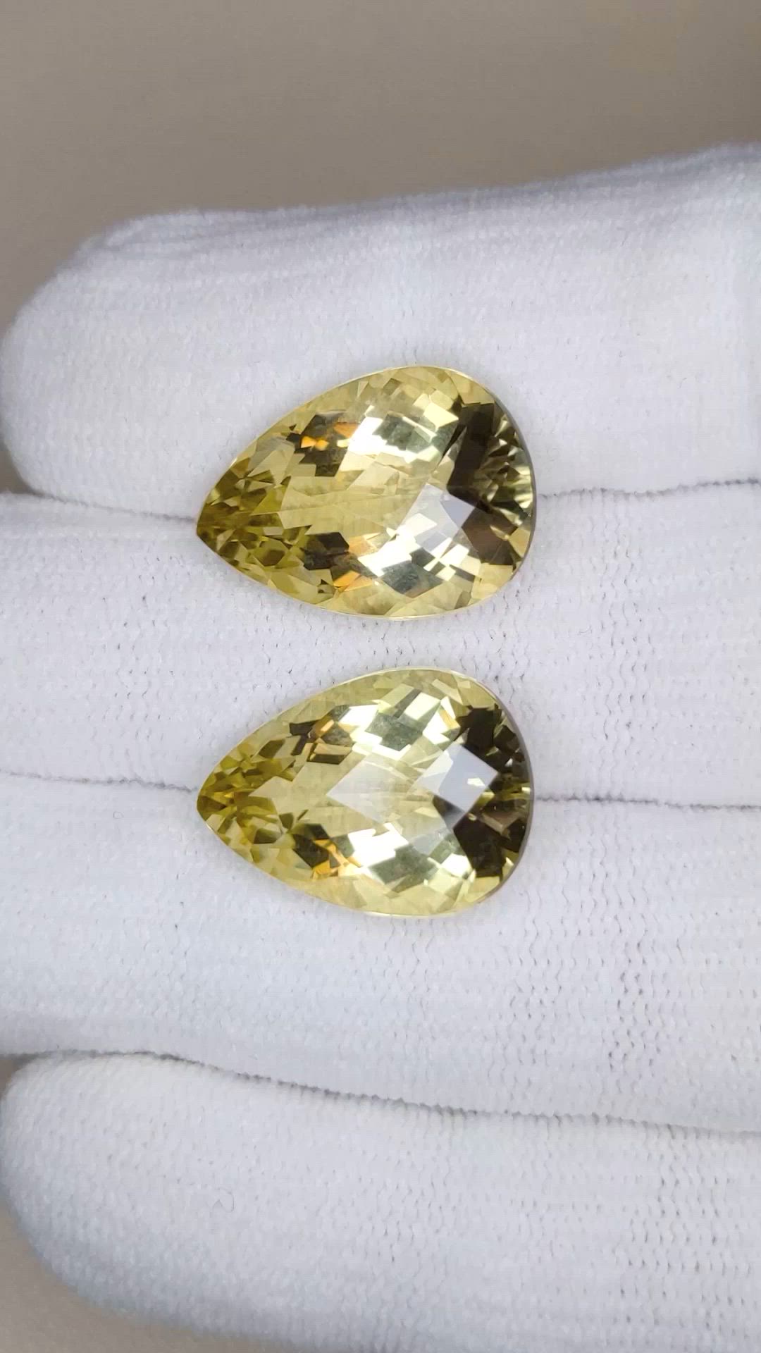 20.72 Ct.Tw.Total Carat Weight Yellow Citrine Pair from Brazil Size Video