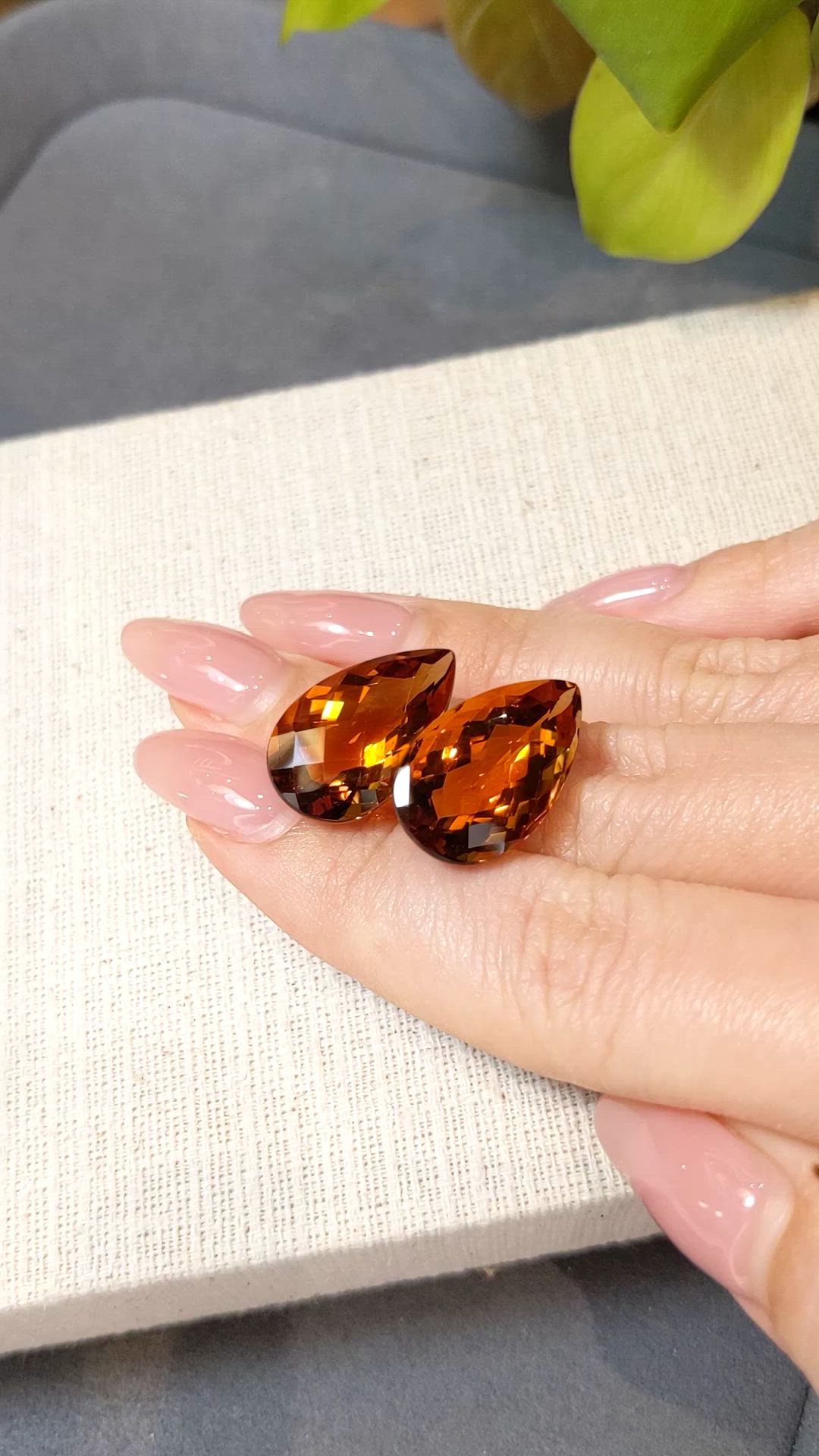 25.52 Ct.Tw.Total Carat Weight Madeira (Reddish Orange) Citrine Pair from Brazil Size Video