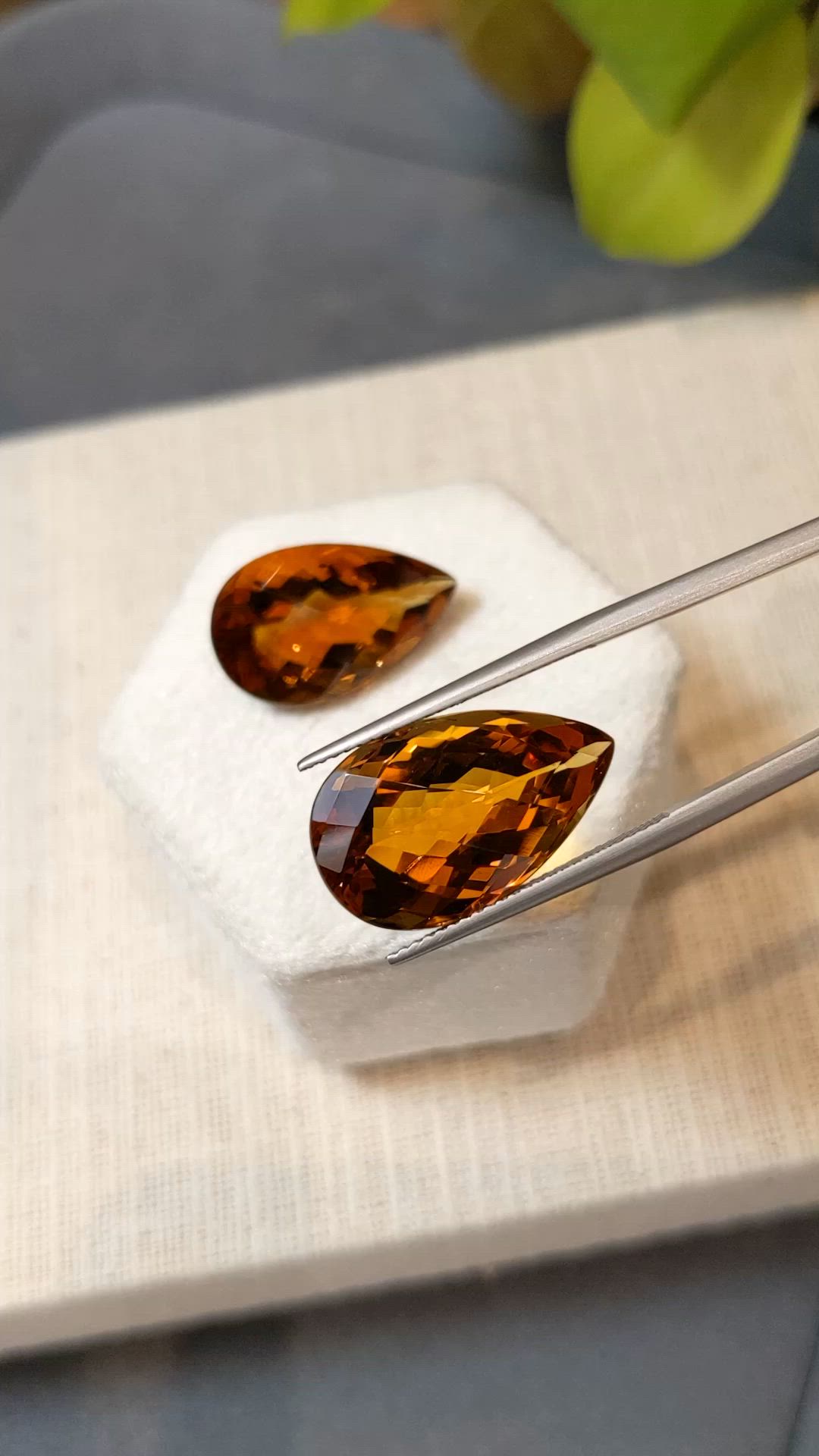25.52 Ct.Tw.Total Carat Weight Madeira (Reddish Orange) Citrine Pair from Brazil Size Video