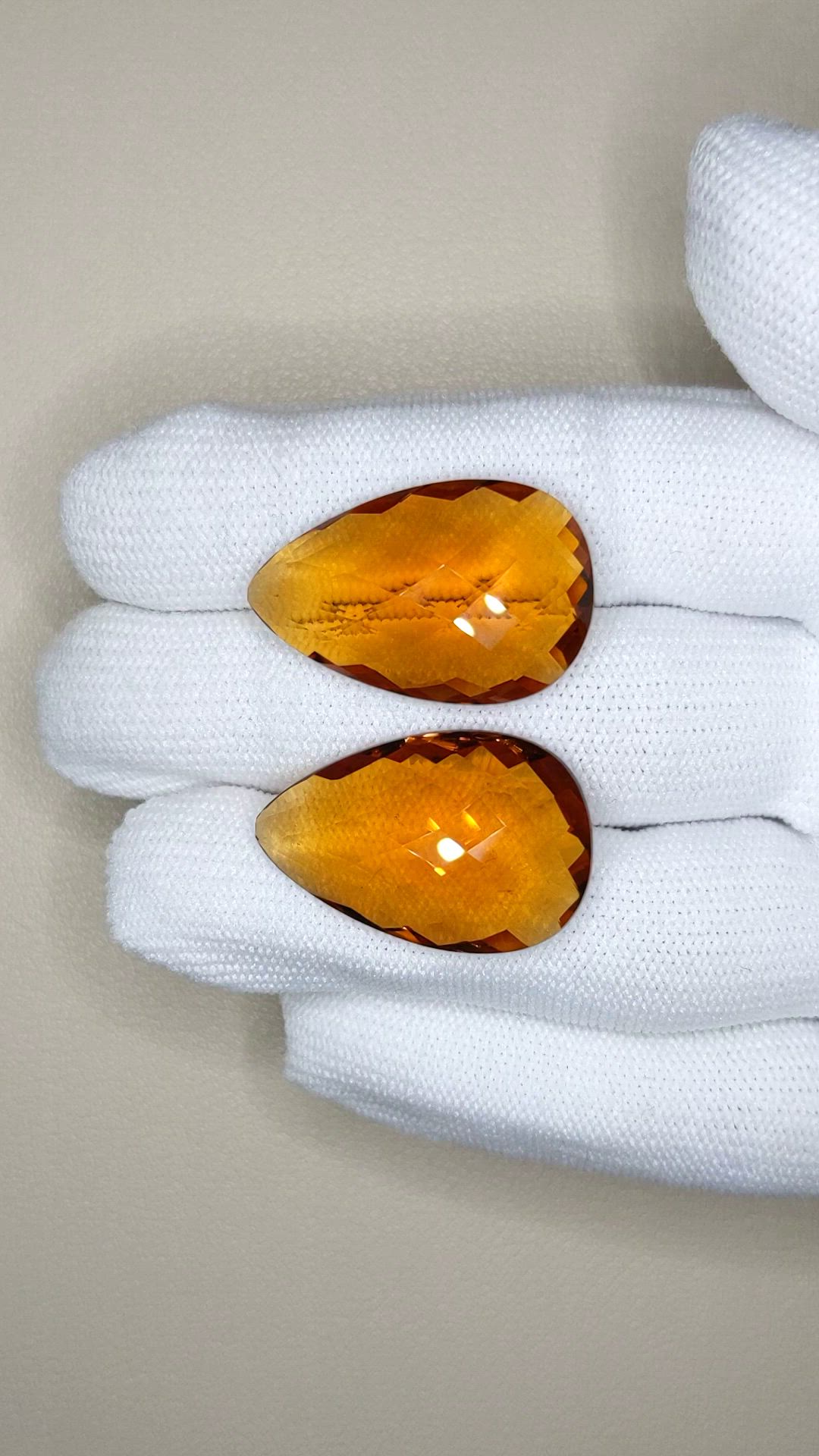 38.15 Ct.Tw.Total Carat Weight Yellow Quartz Pair from Brazil Size Video