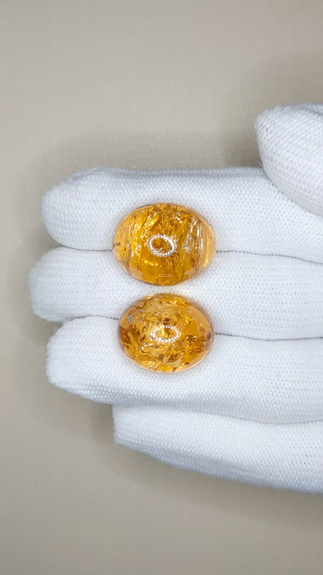 63.30&nbsp;Ct.Tw.Total Carat Weight Orangish Yellow Cabochon Precious Topaz Pair from Brazil Size Video