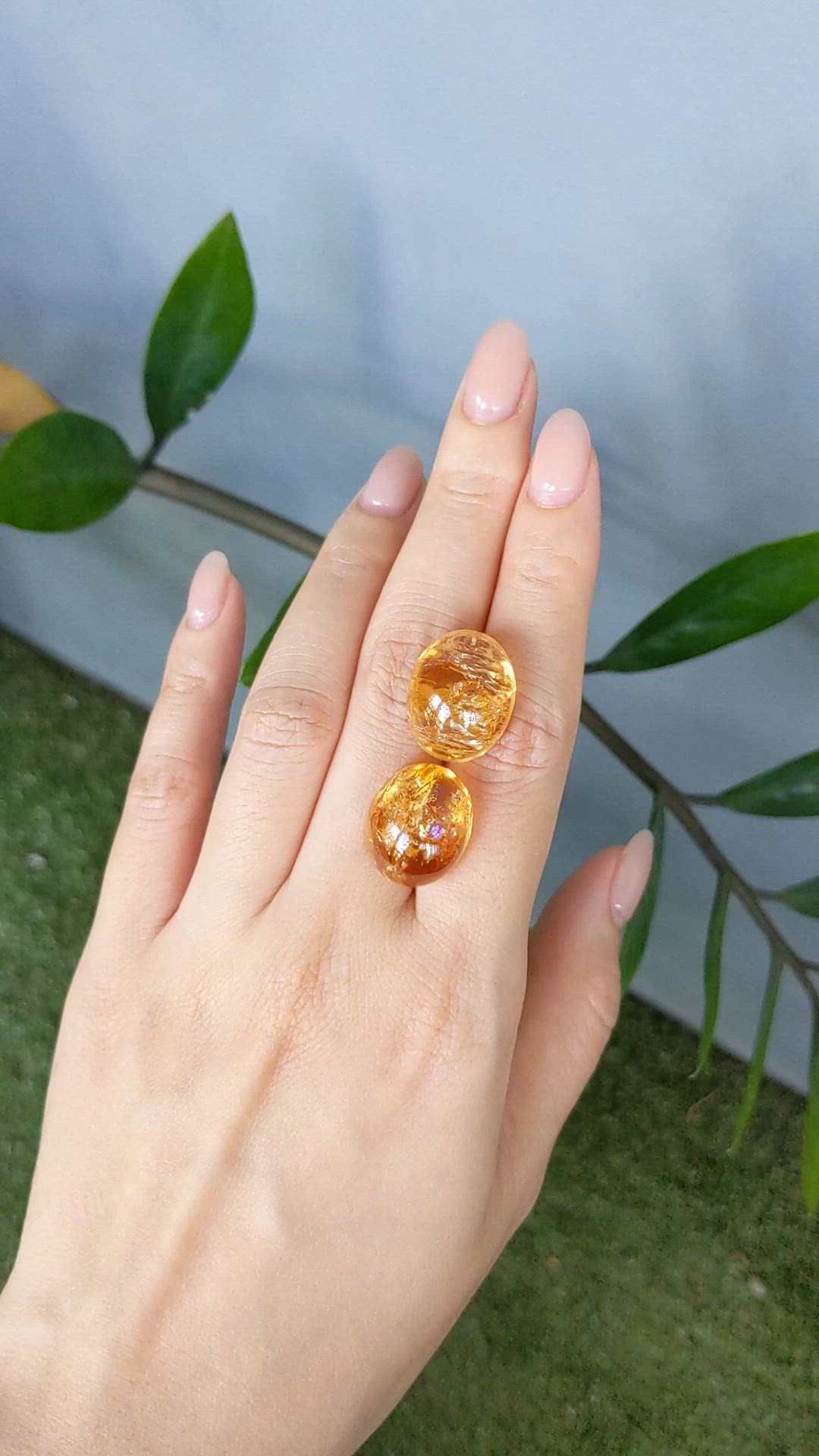 63.30&nbsp;Ct.Tw.Total Carat Weight Orangish Yellow Cabochon Precious Topaz Pair from Brazil Size Video