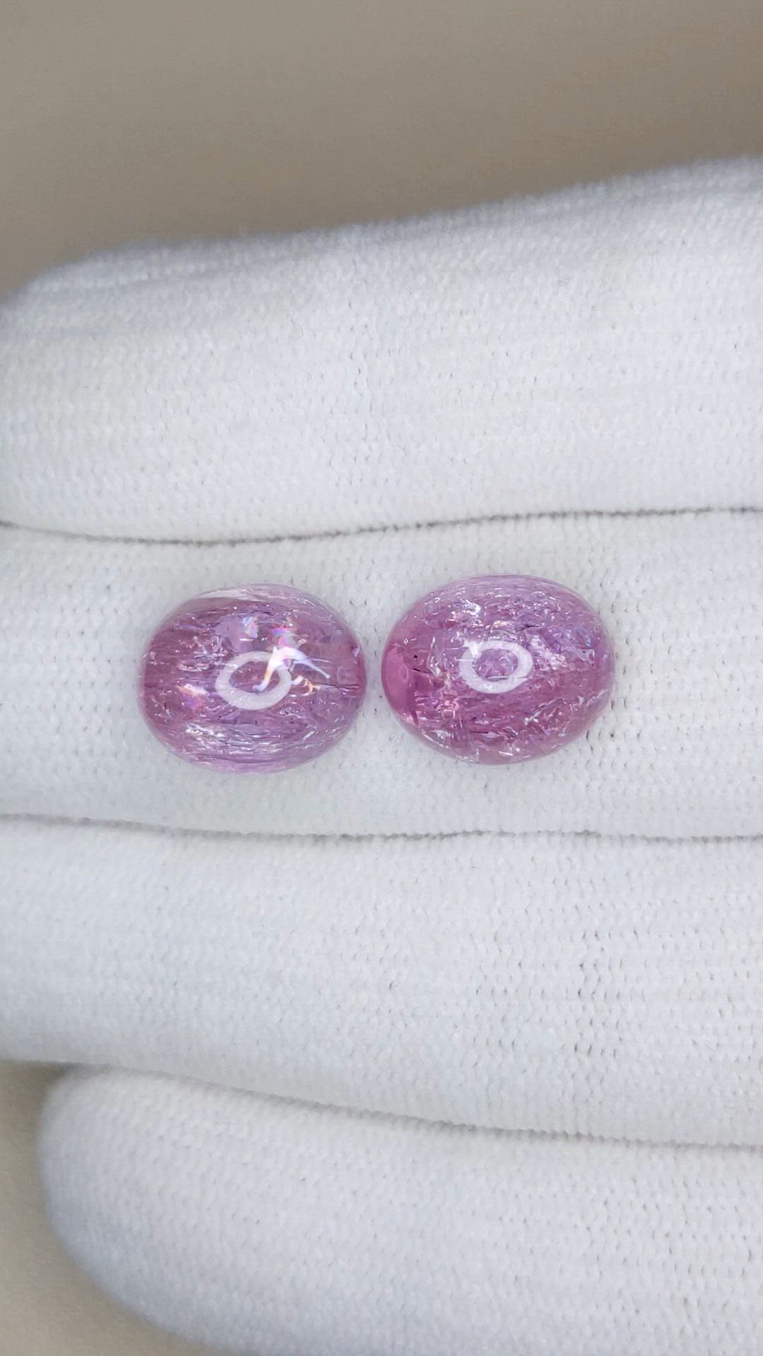 16.09 Ct.Tw.Total Carat Weight Pink Cabochon Topaz Pair from Brazil Size Video