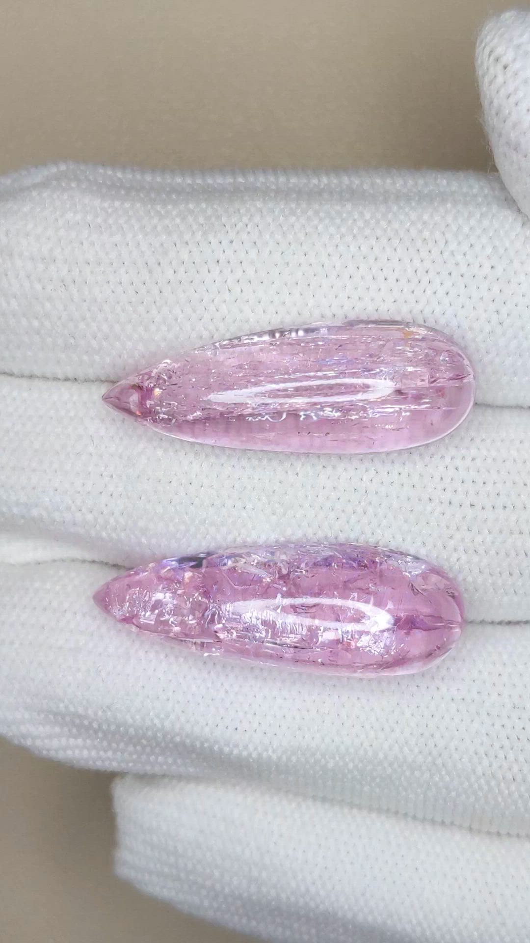35.83 Ct.Tw.Total Carat Weight Pink Cabochon Topaz Pair from Brazil Size Video