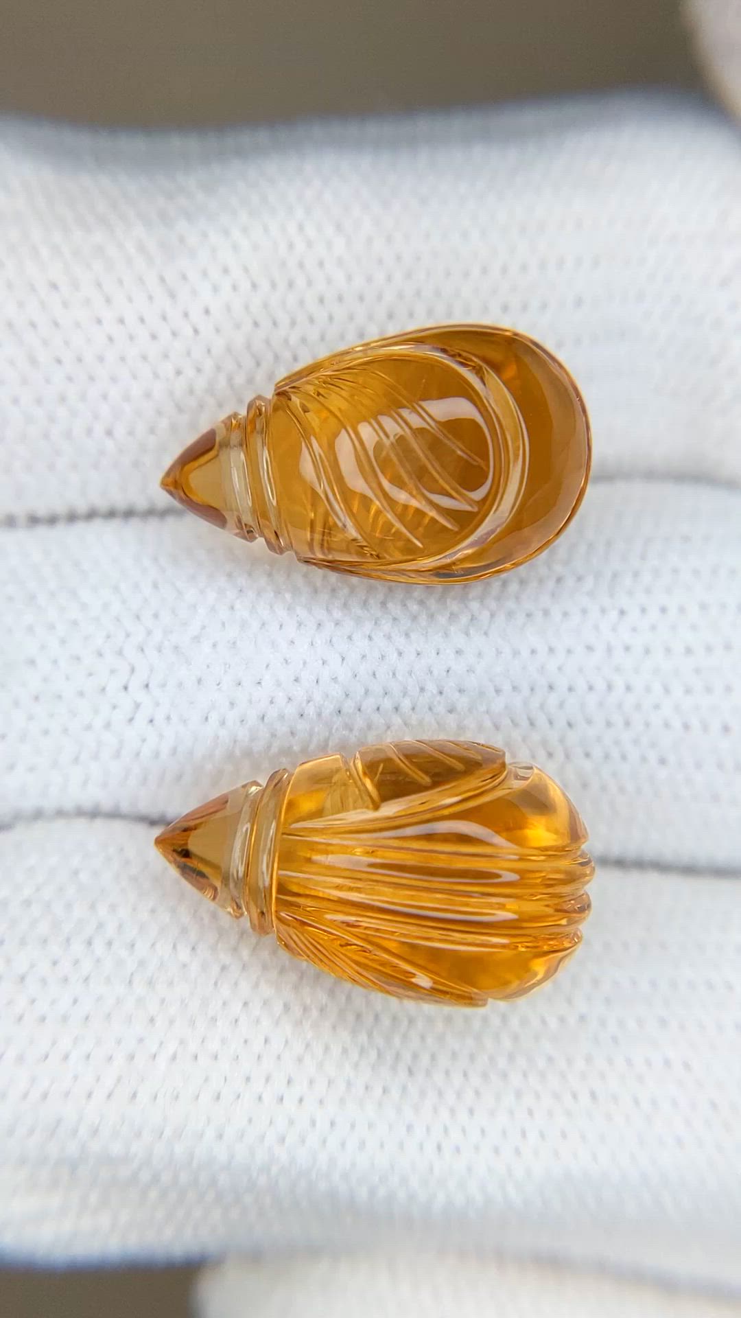 19.92 Ct.Tw.Total Carat Weight Golden Citrine Pair from Brazil Size Video