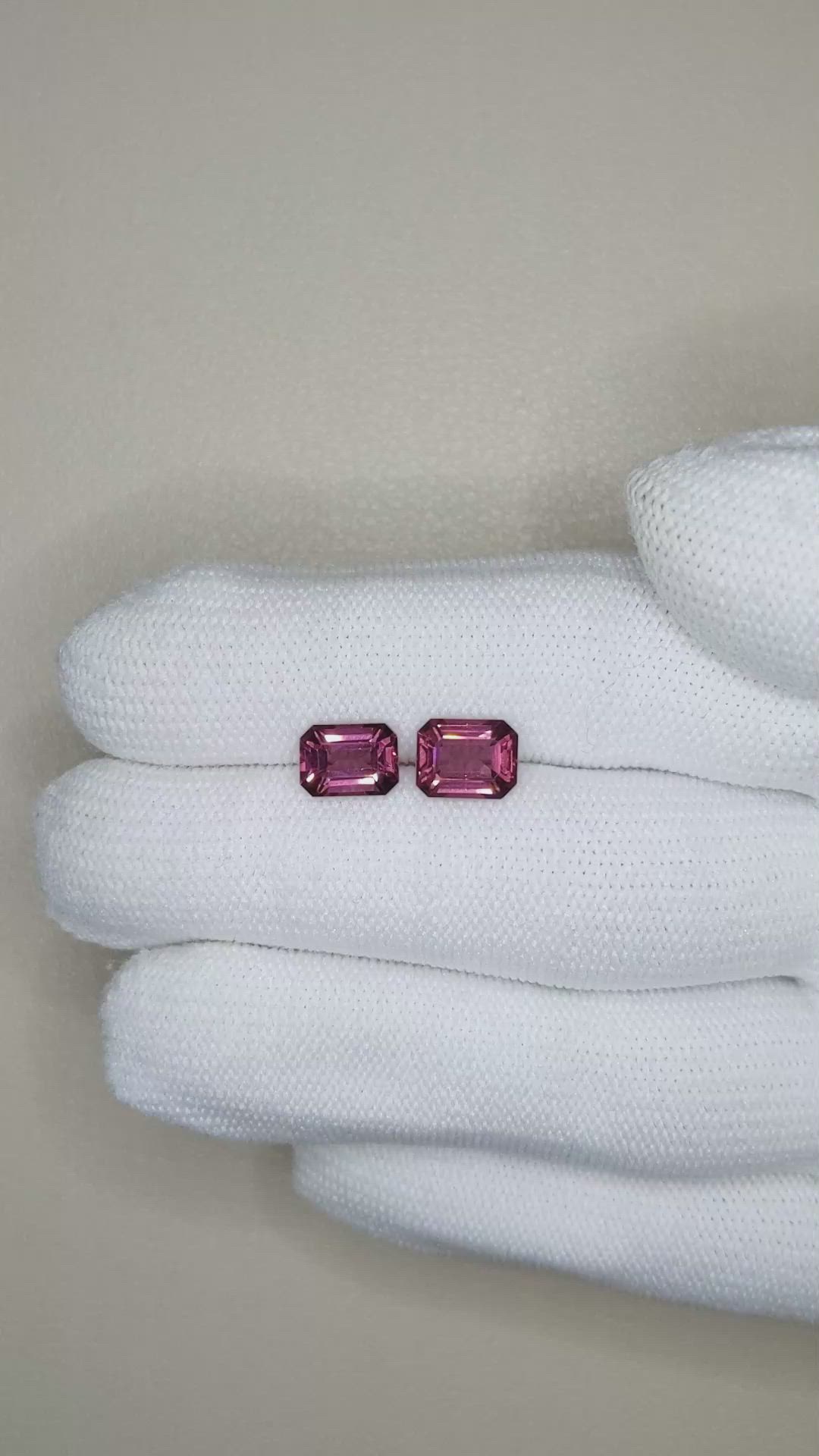 3.84&nbsp;Ct.Tw.Total Carat Weight Purplish Pink Garnet Pair from Tanzania Size Video