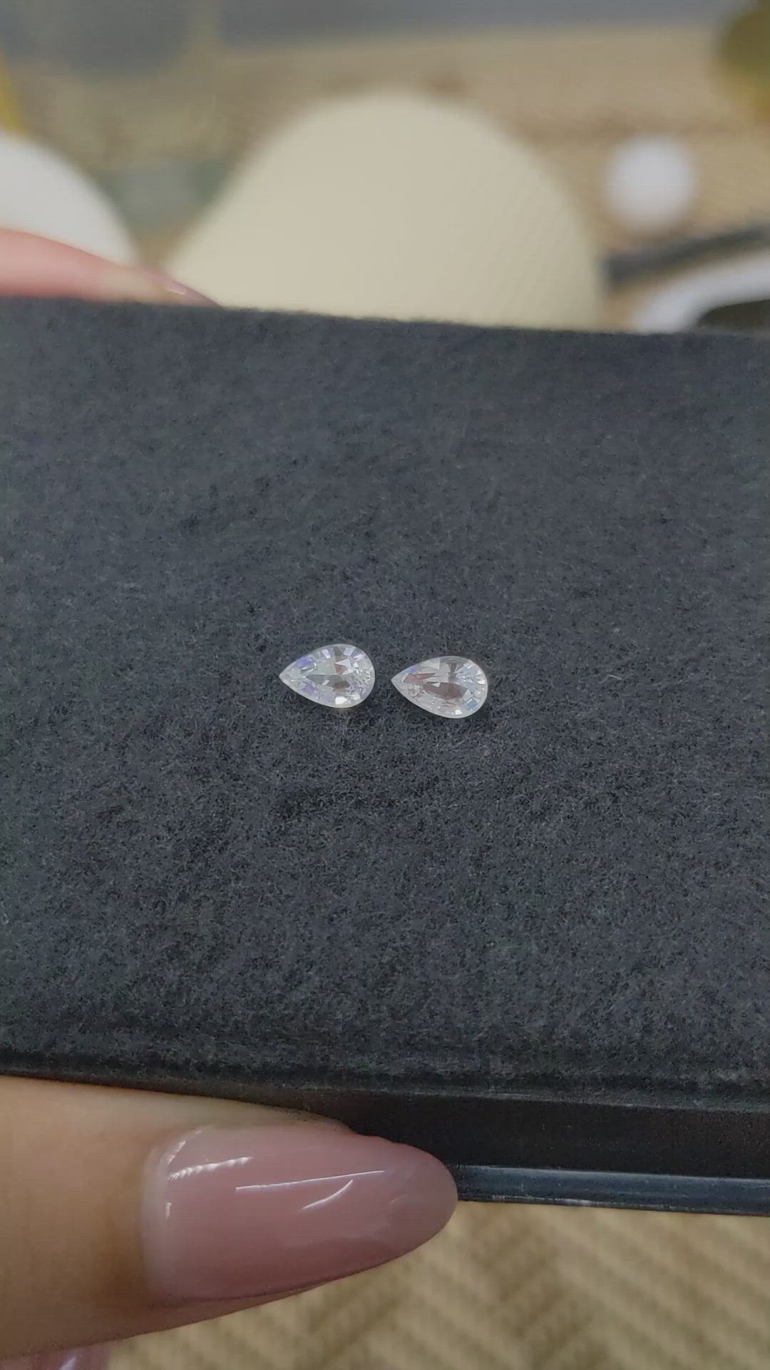 0.94&nbsp;Ct.Tw.Total Carat Weight Rainbow Moonstone Pair from Ceylon (Sri Lanka) Size Video
