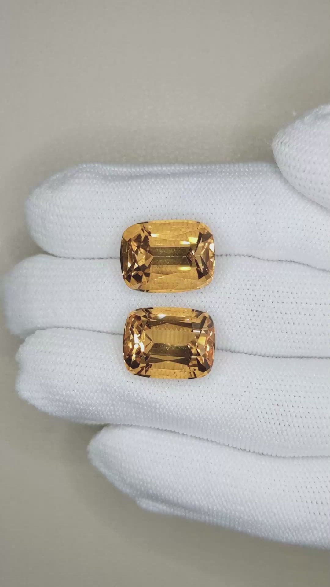 22.03 Ct.Tw.Total Carat Weight Orangish Yellow Citrine Pair from Brazil Size Video