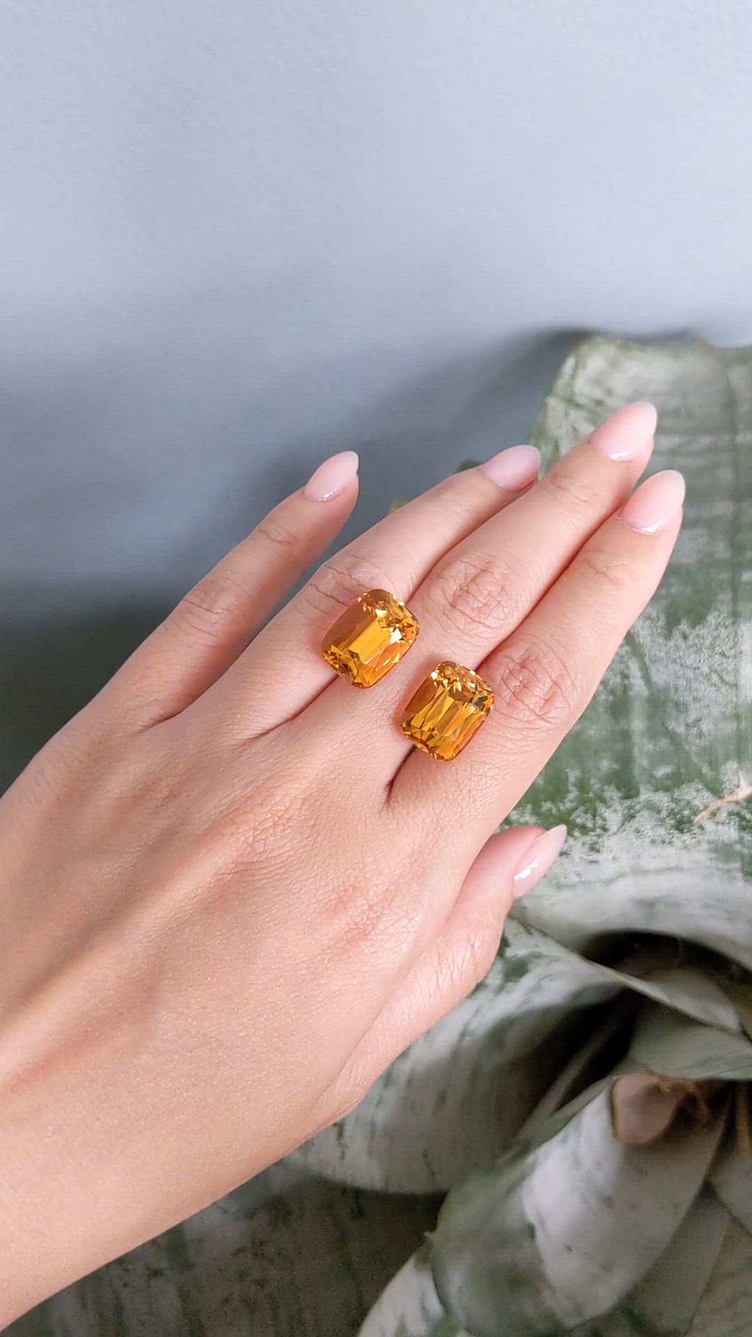 22.03 Ct.Tw.Total Carat Weight Orangish Yellow Citrine Pair from Brazil Size Video