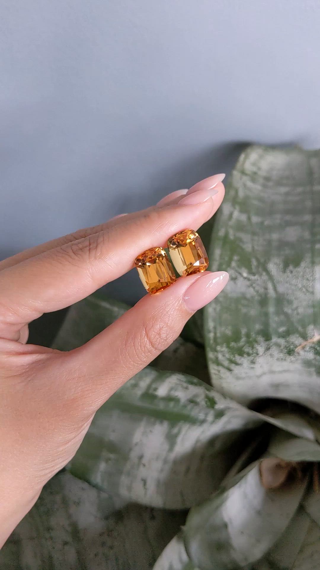 22.03 Ct.Tw.Total Carat Weight Orangish Yellow Citrine Pair from Brazil Size Video