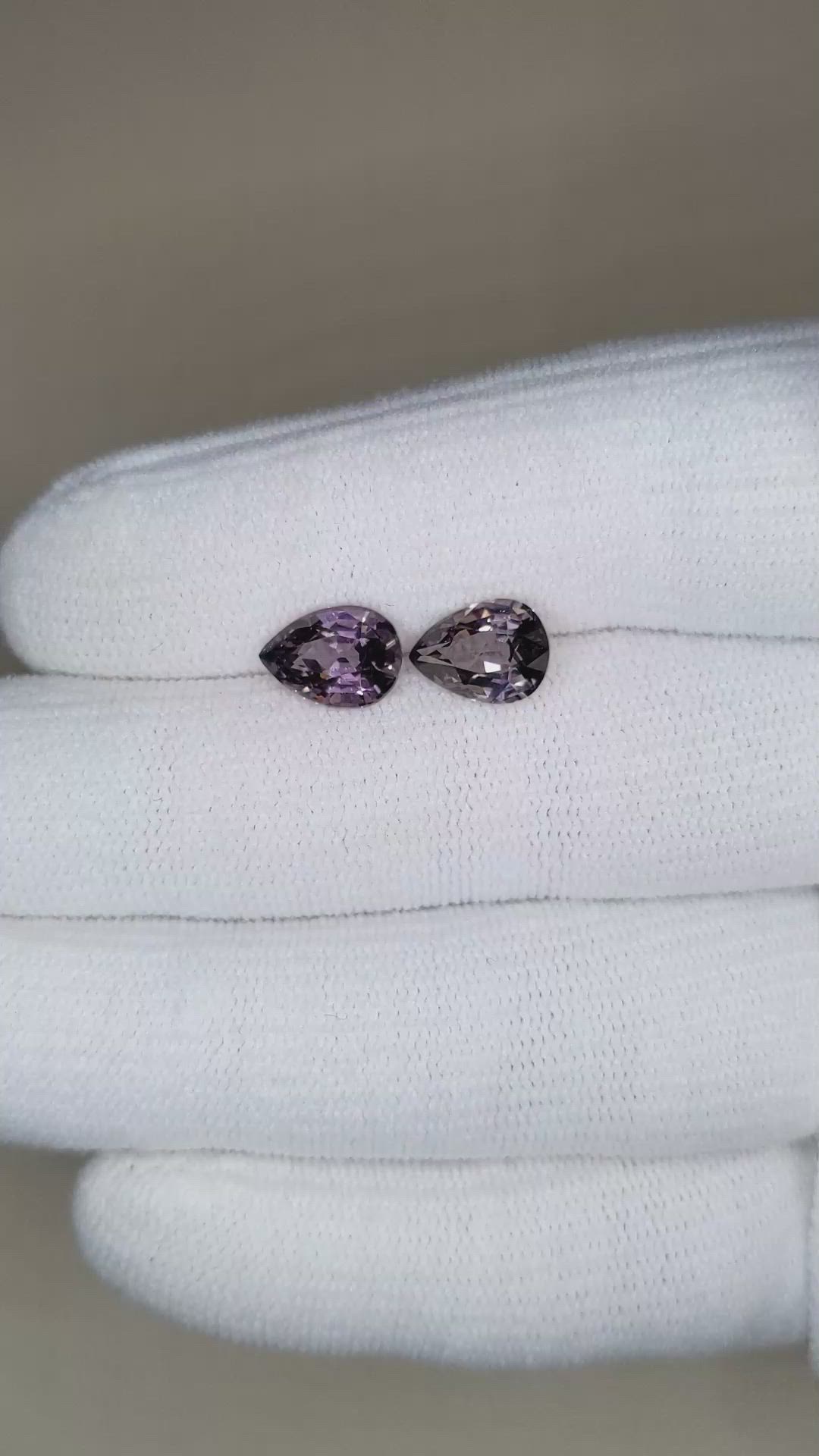 4.02&nbsp;Ct.Tw.Total Carat Weight Purple Spinel Pair from Burma (Myanmar) Size Video