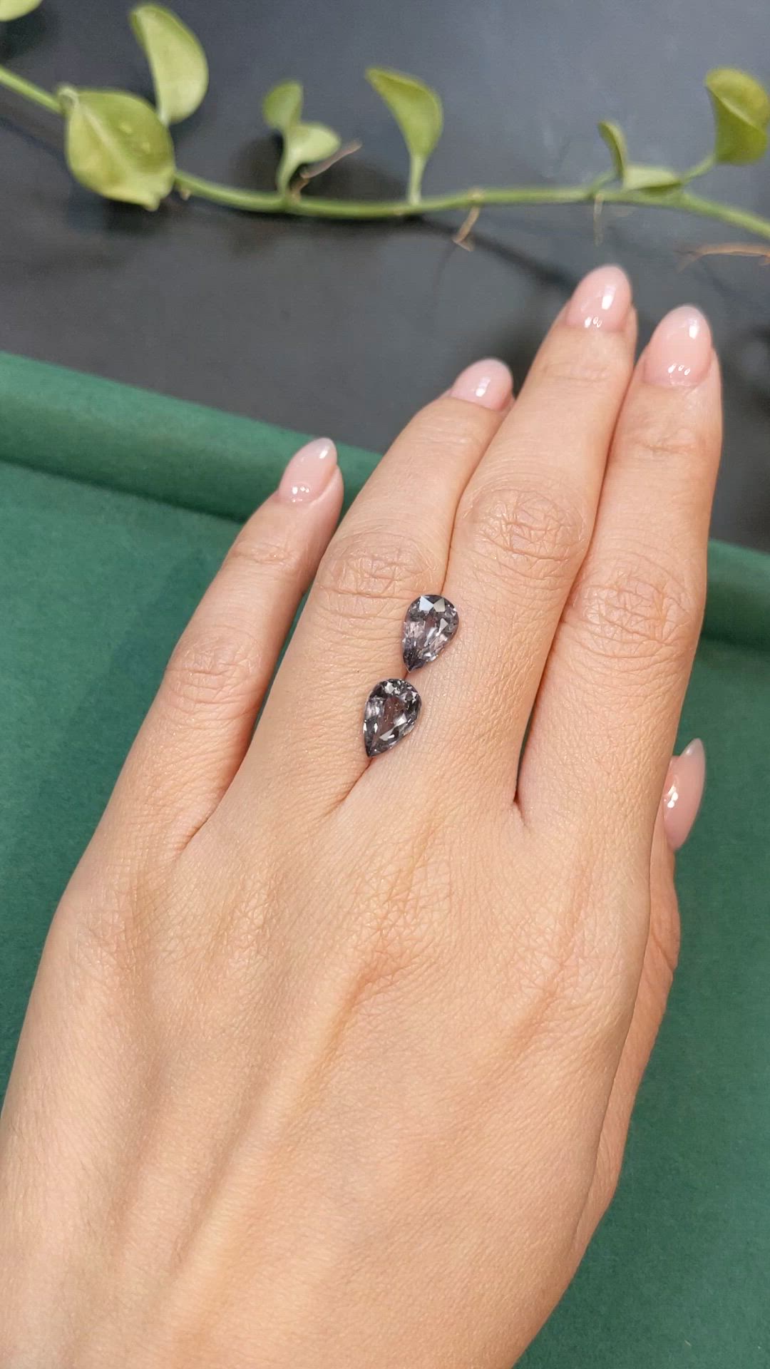 3.53 Ct.Tw.Total Carat Weight Purplish Grey Spinel Pair from Burma (Myanmar) Size Video