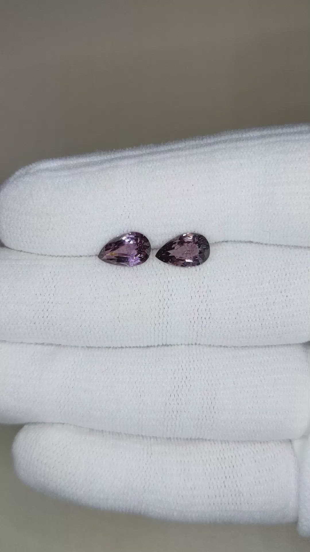 3.08 Ct.Tw.Total Carat Weight Pinkish Purple Spinel Pair from Burma (Myanmar) Size Video