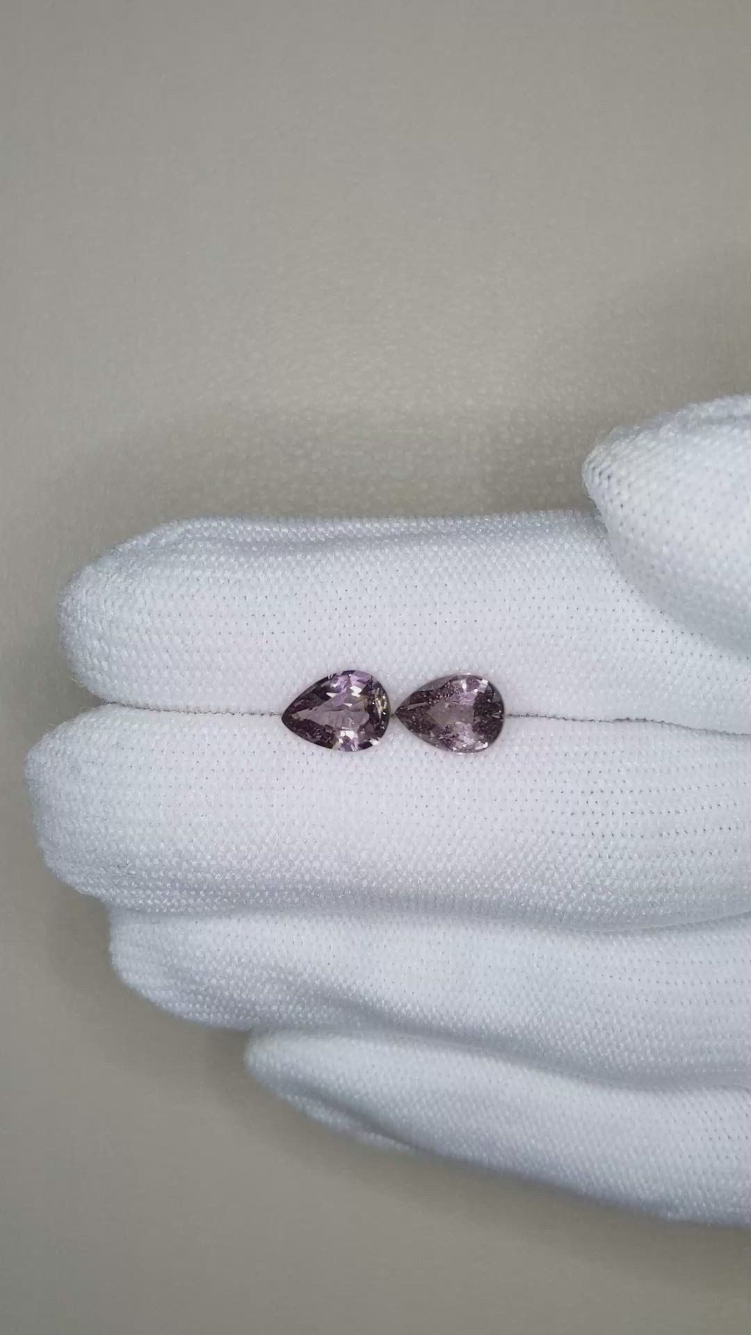 3.02 Ct.Tw.Total Carat Weight Pinkish Purple Spinel Pair from Burma (Myanmar) Size Video