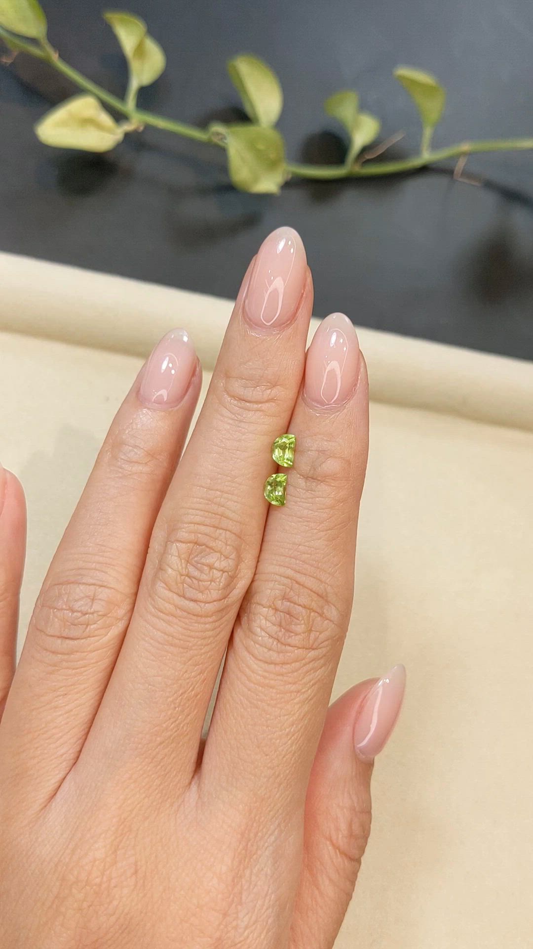 0.73 Ct.Tw.Total Carat Weight Green (Lime Green) Peridot Pair from Burma (Myanmar) Size Video