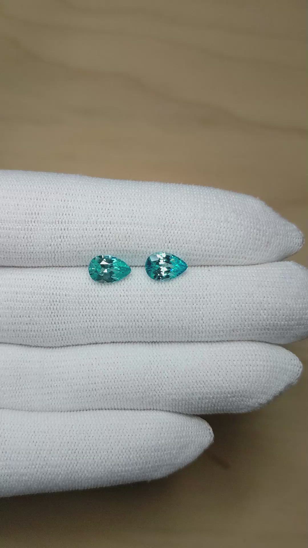 4.18&nbsp;Ct.Tw.Total Carat Weight Greenish Blue Zircon Pair from Cambodia Size Video