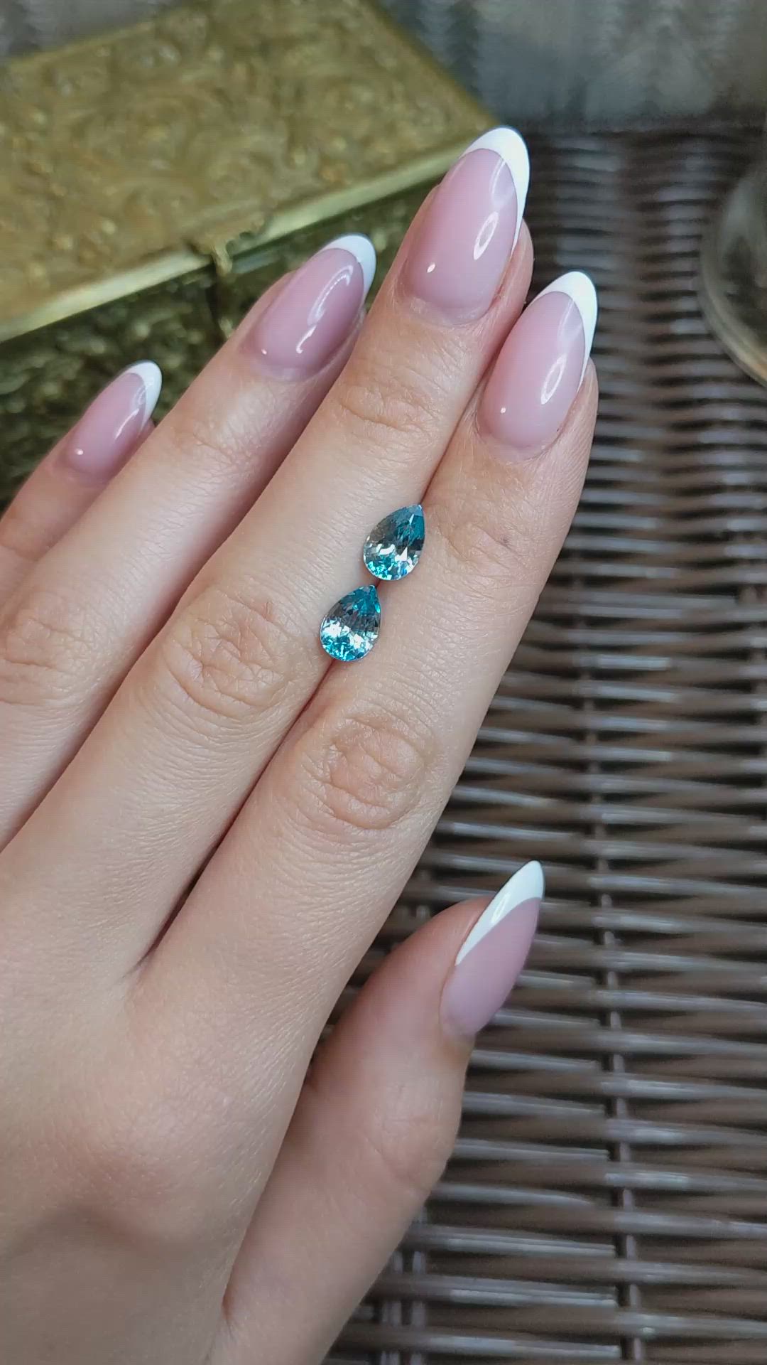 4.18&nbsp;Ct.Tw.Total Carat Weight Greenish Blue Zircon Pair from Cambodia Size Video