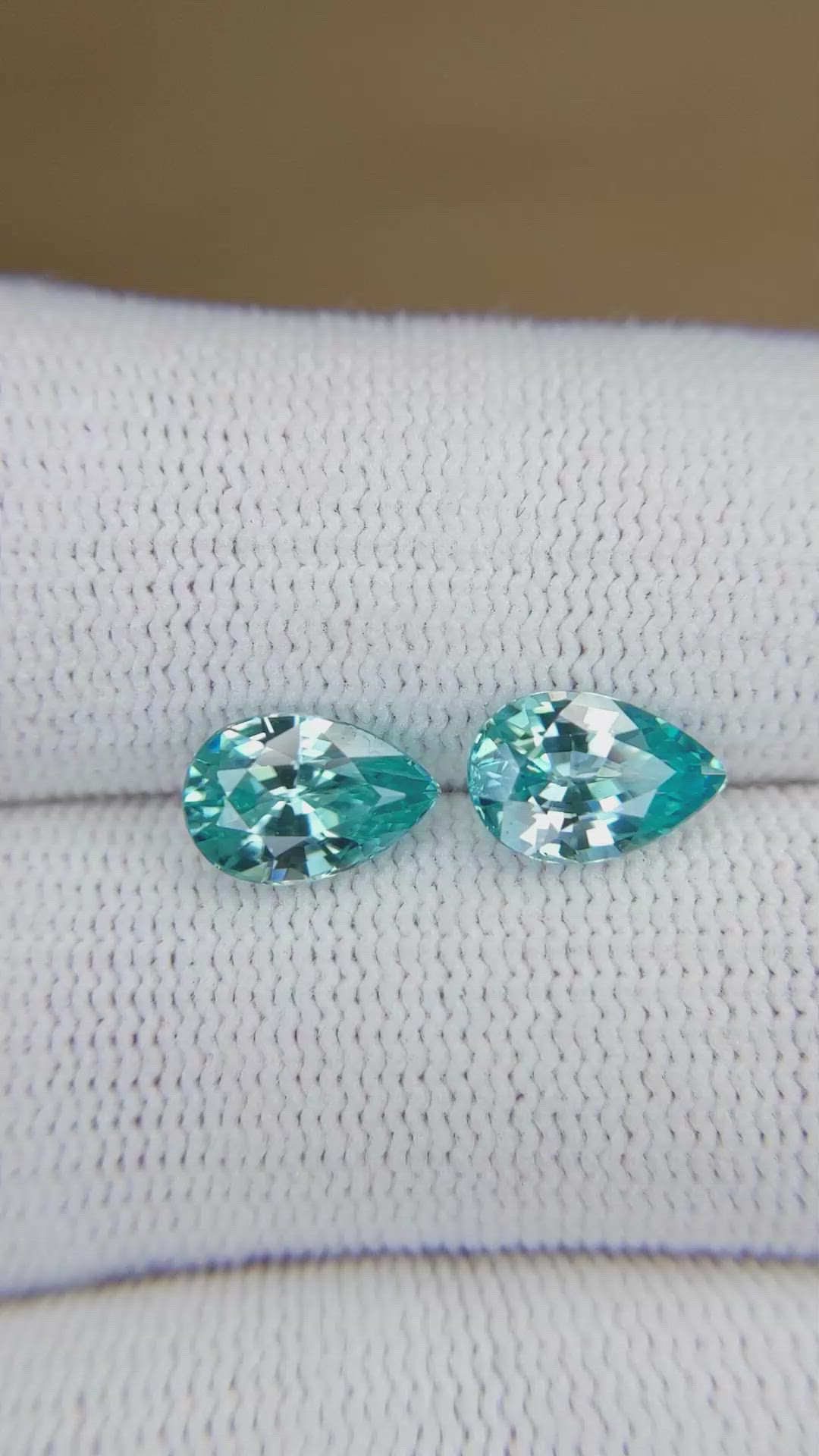 4.18&nbsp;Ct.Tw.Total Carat Weight Greenish Blue Zircon Pair from Cambodia Size Video