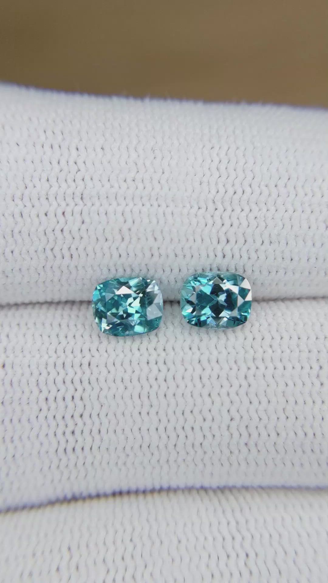 2.13&nbsp;Ct.Tw.Total Carat Weight Blue Zircon Pair from Cambodia Size Video