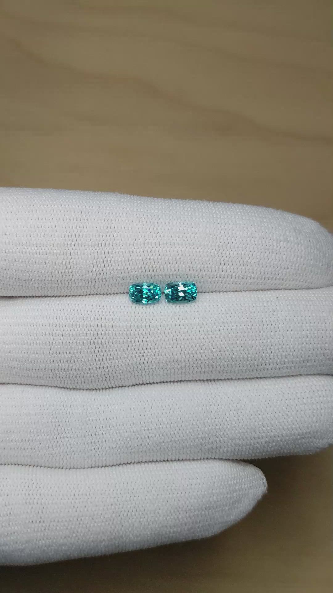 1.93&nbsp;Ct.Tw.Total Carat Weight Blue Zircon Pair from Cambodia Size Video