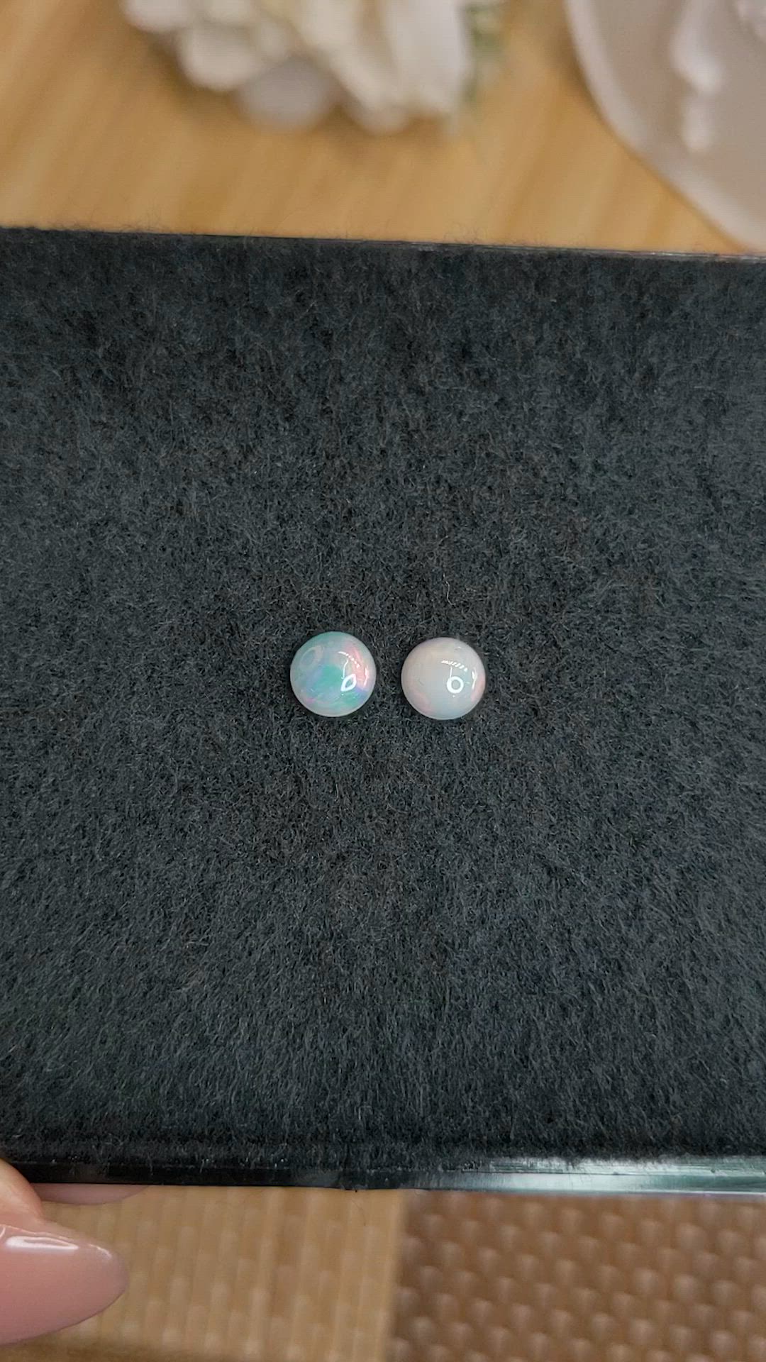 0.86&nbsp;Ct.Tw.Total Carat Weight Multi Color Cabochon Opal Pair from Australia Size Video