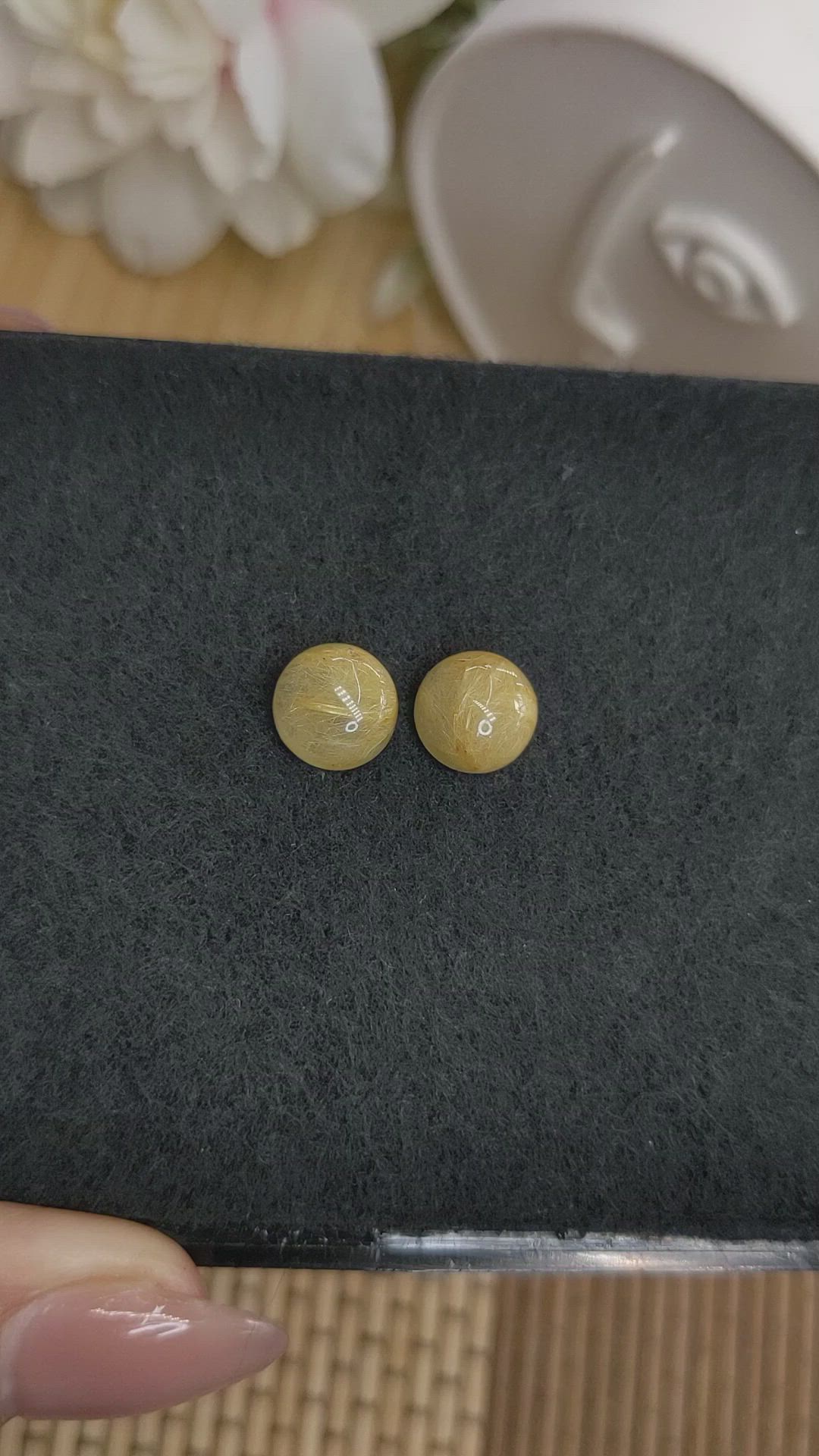 7.06&nbsp;Ct.Tw.Total Carat Weight Brown Cabochon Rutilated Quartz Pair from Ceylon (Sri Lanka) Size Video
