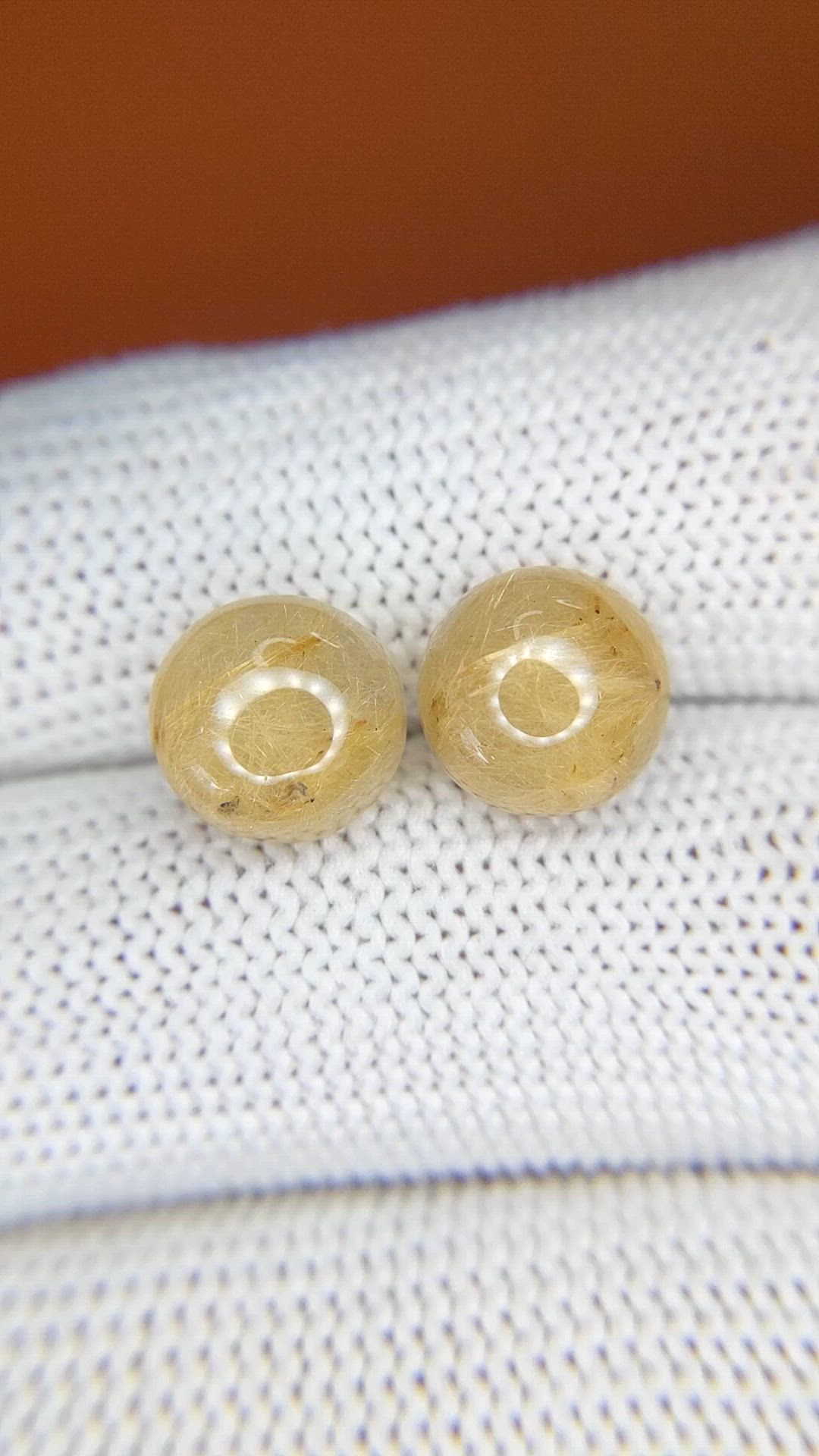 7.06&nbsp;Ct.Tw.Total Carat Weight Brown Cabochon Rutilated Quartz Pair from Ceylon (Sri Lanka) Size Video