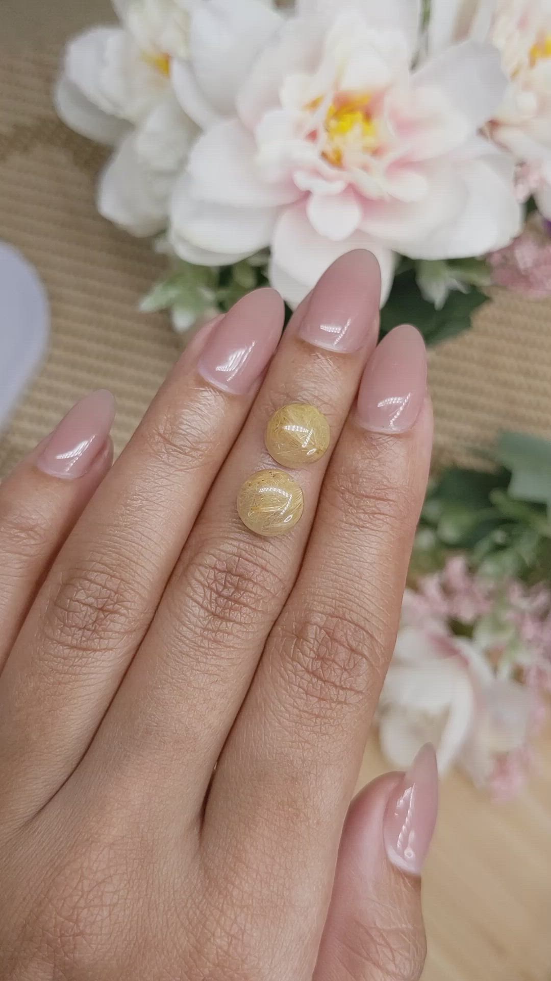 7.06&nbsp;Ct.Tw.Total Carat Weight Brown Cabochon Rutilated Quartz Pair from Ceylon (Sri Lanka) Size Video