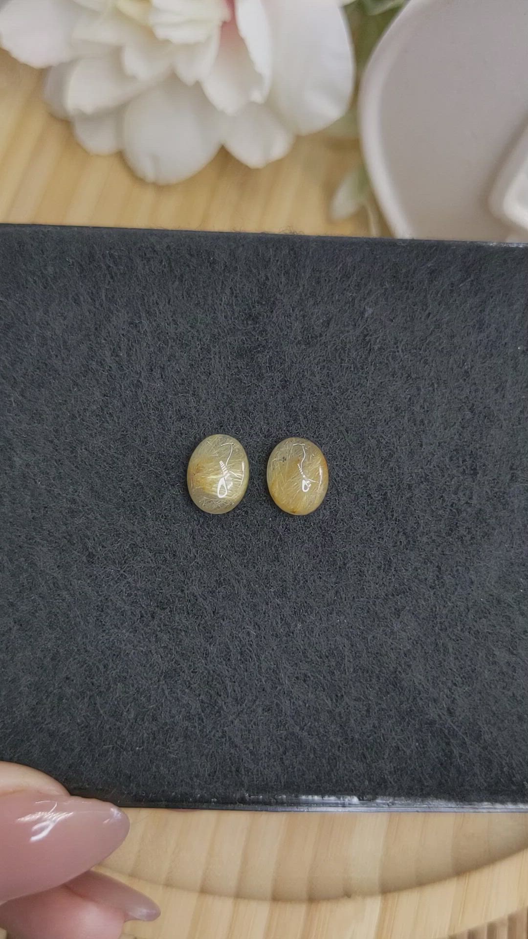 4.91 Ct.Tw.Total Carat Weight Brown Cabochon Rutilated Quartz Pair from Ceylon (Sri Lanka) Size Video
