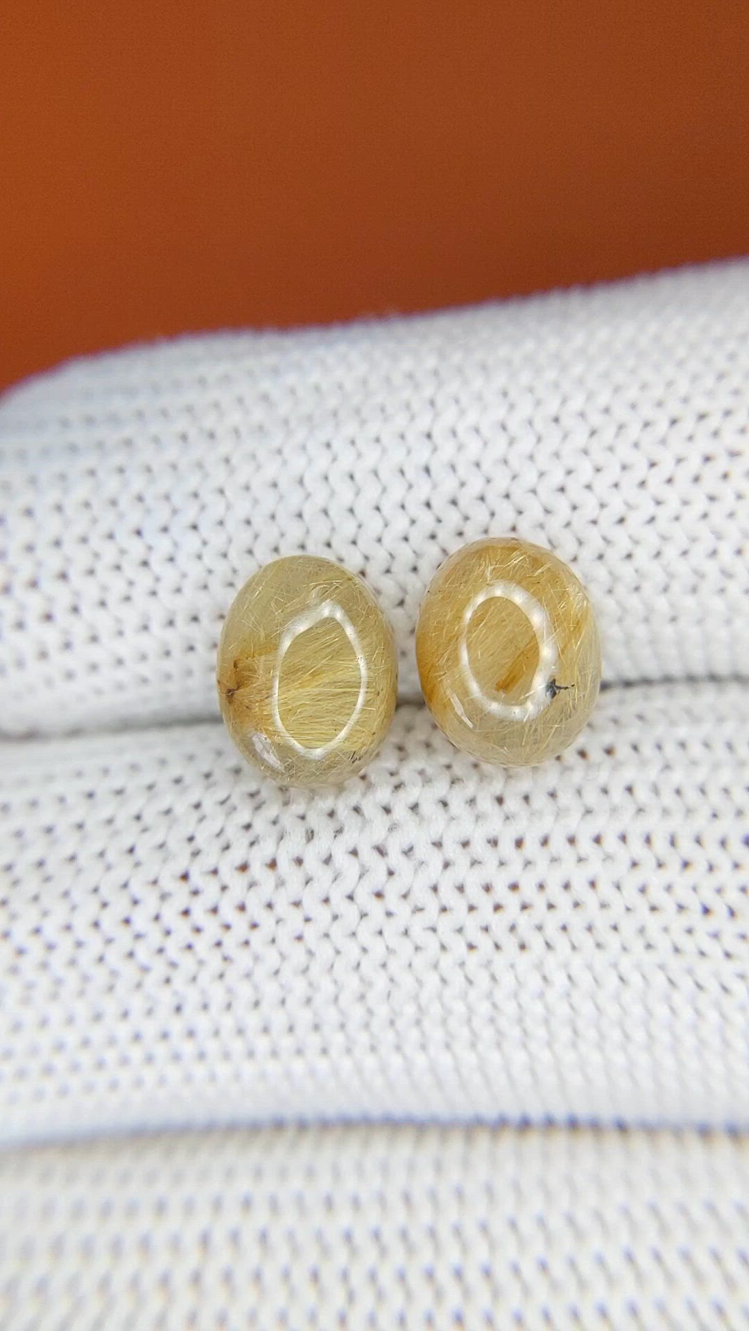 4.91 Ct.Tw.Total Carat Weight Brown Cabochon Rutilated Quartz Pair from Ceylon (Sri Lanka) Size Video