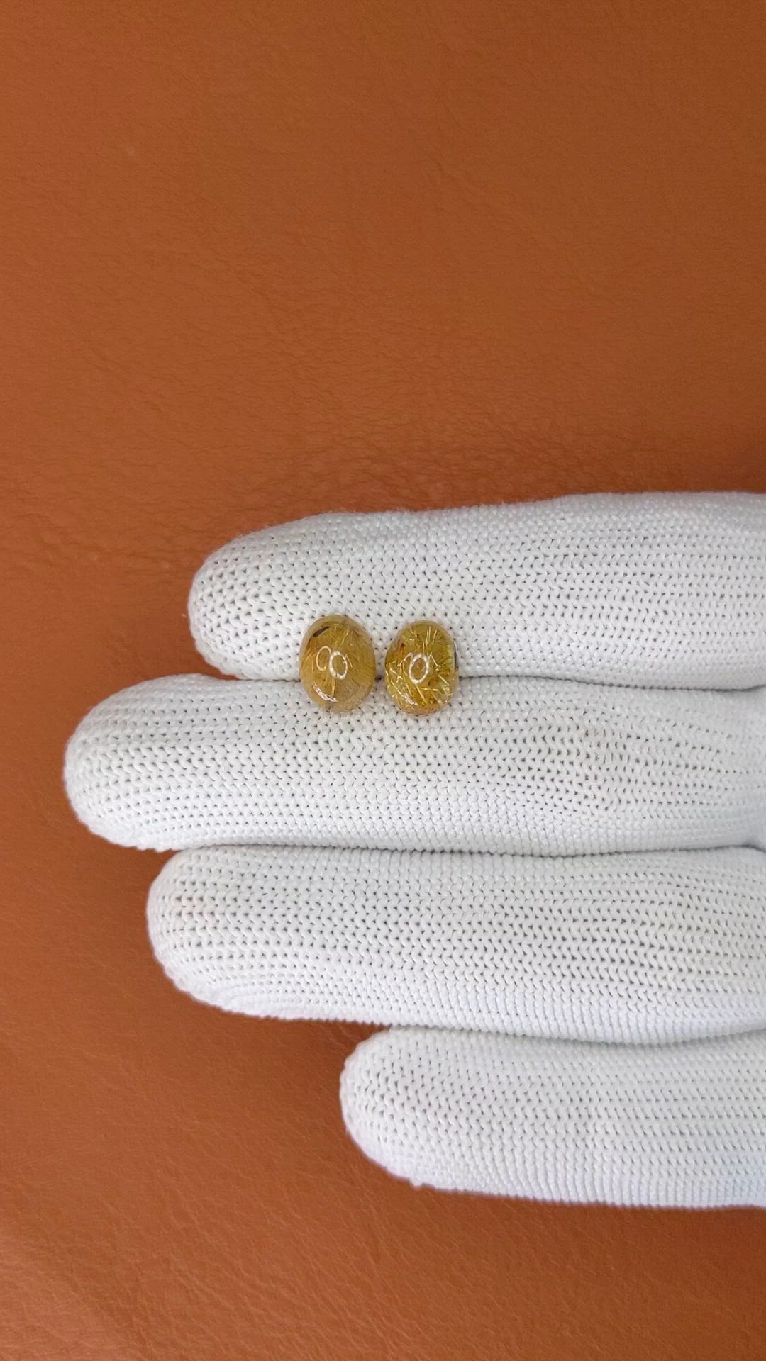 5.05 Ct.Tw.Total Carat Weight Brown Cabochon Rutilated Quartz Pair from Ceylon (Sri Lanka) Size Video