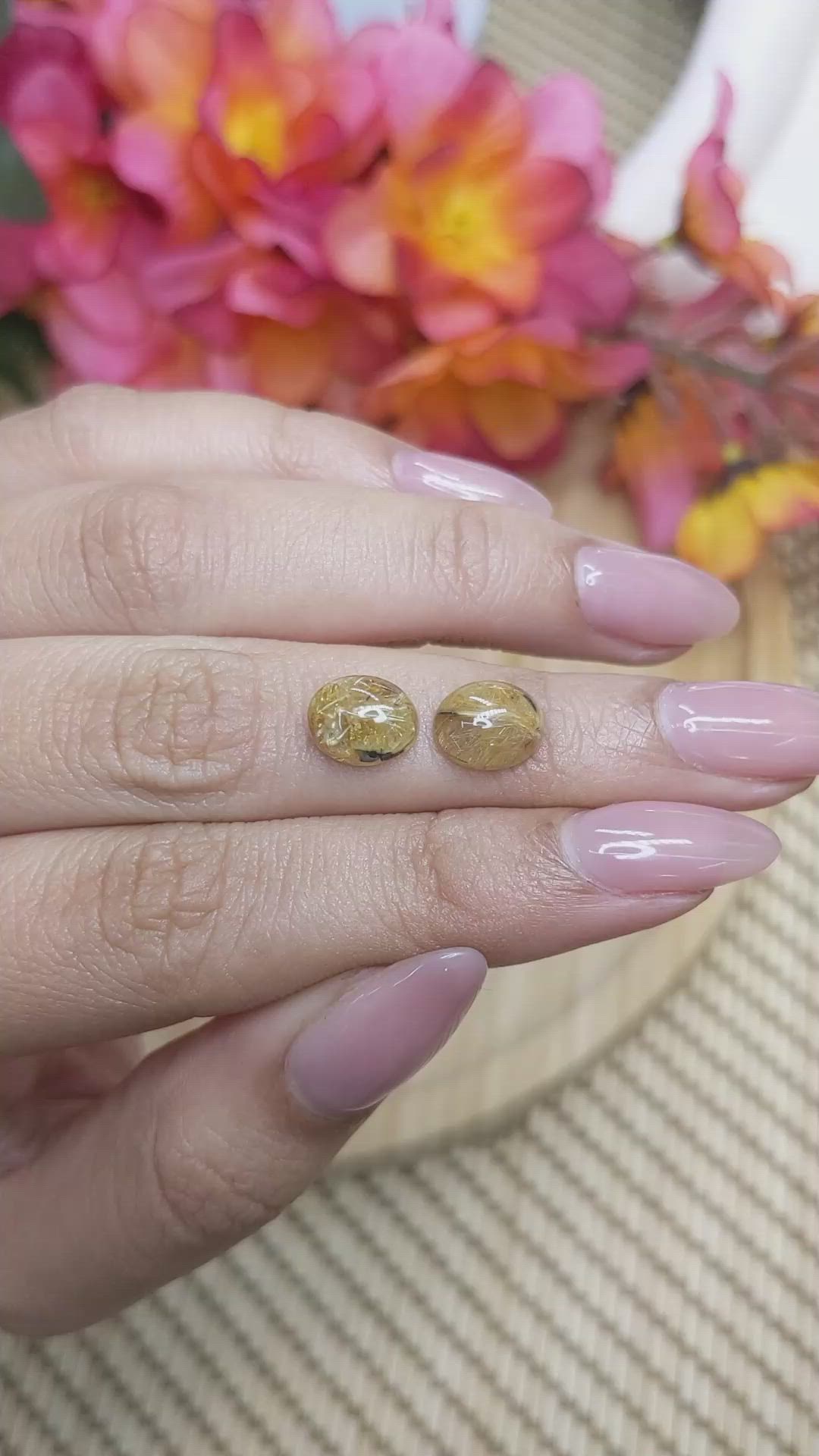 5.05 Ct.Tw.Total Carat Weight Brown Cabochon Rutilated Quartz Pair from Ceylon (Sri Lanka) Size Video