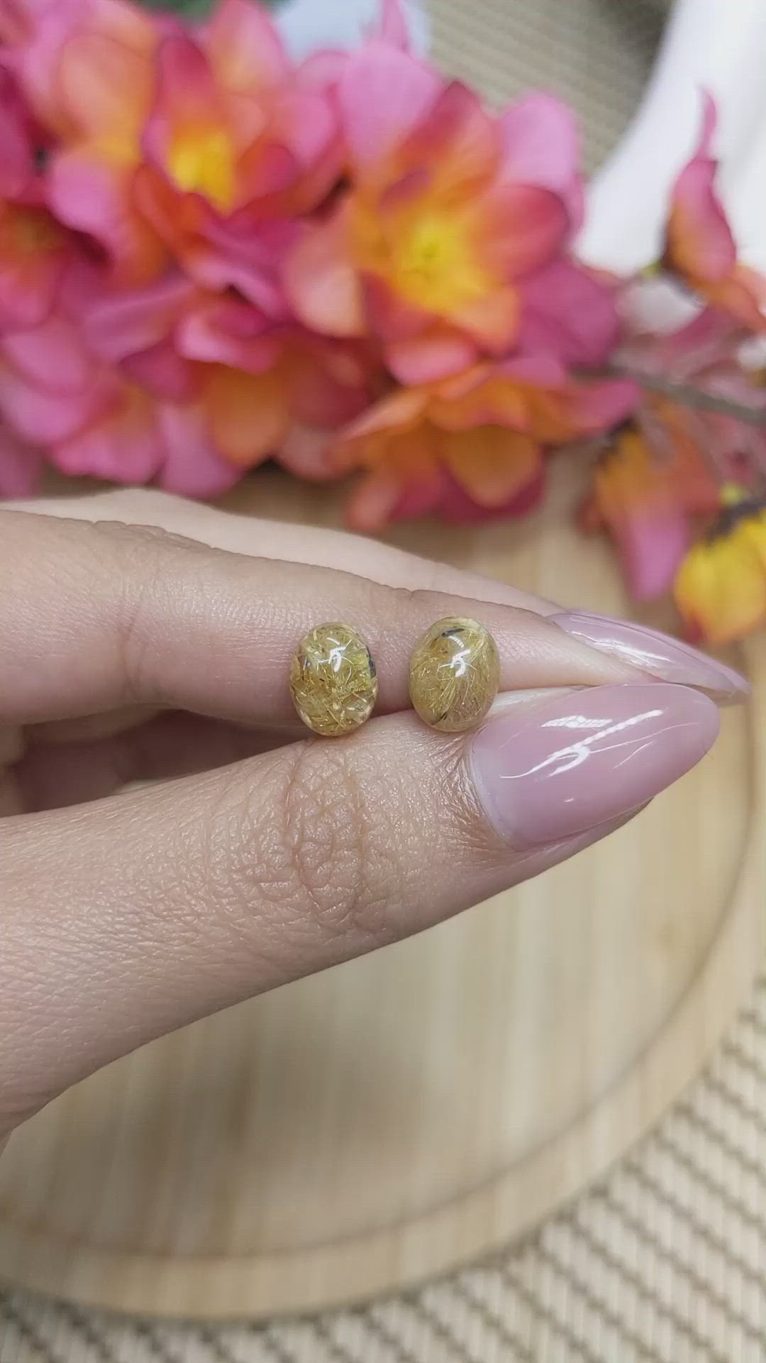 5.05 Ct.Tw.Total Carat Weight Brown Cabochon Rutilated Quartz Pair from Ceylon (Sri Lanka) Size Video