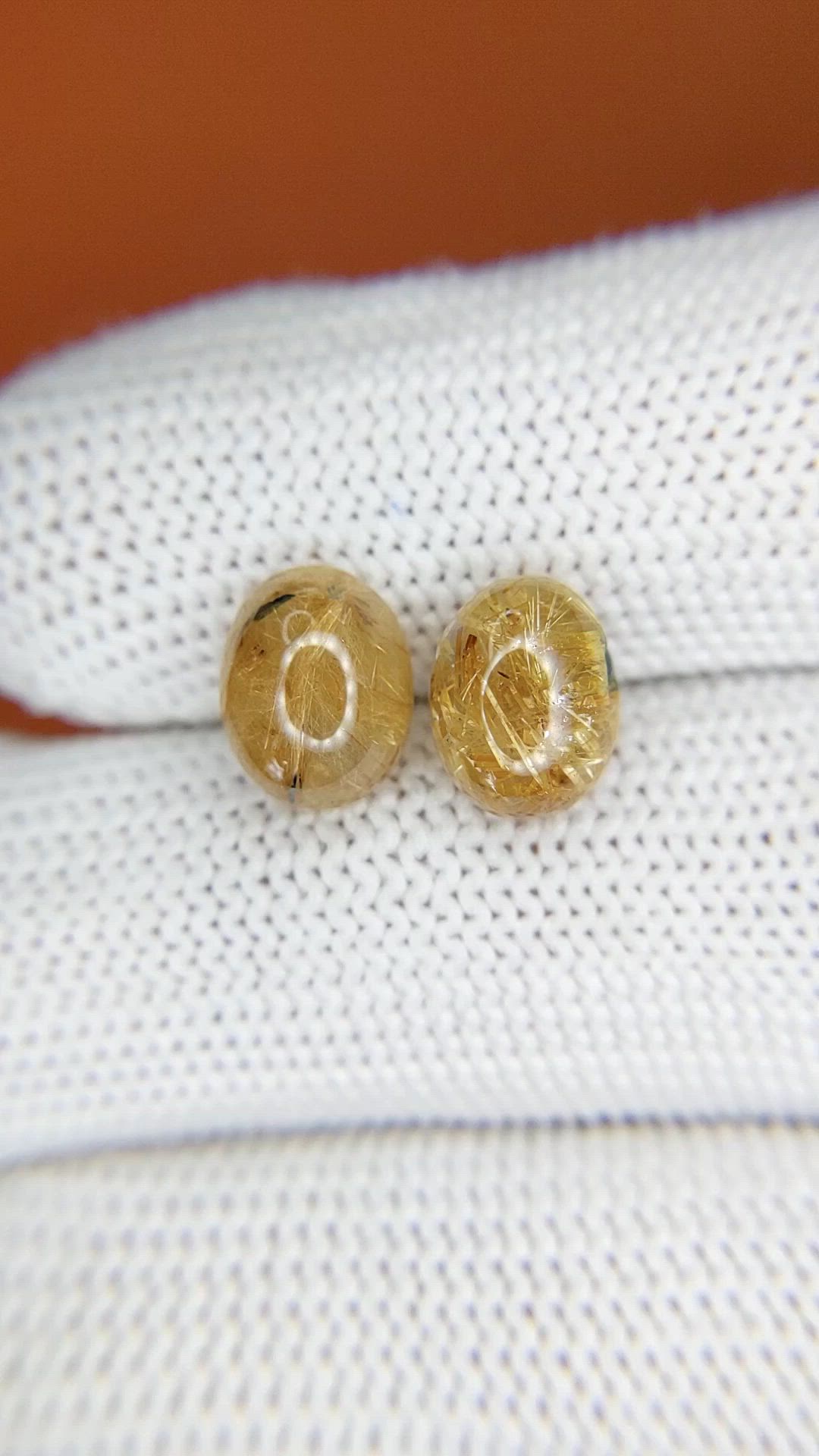 5.05 Ct.Tw.Total Carat Weight Brown Cabochon Rutilated Quartz Pair from Ceylon (Sri Lanka) Size Video