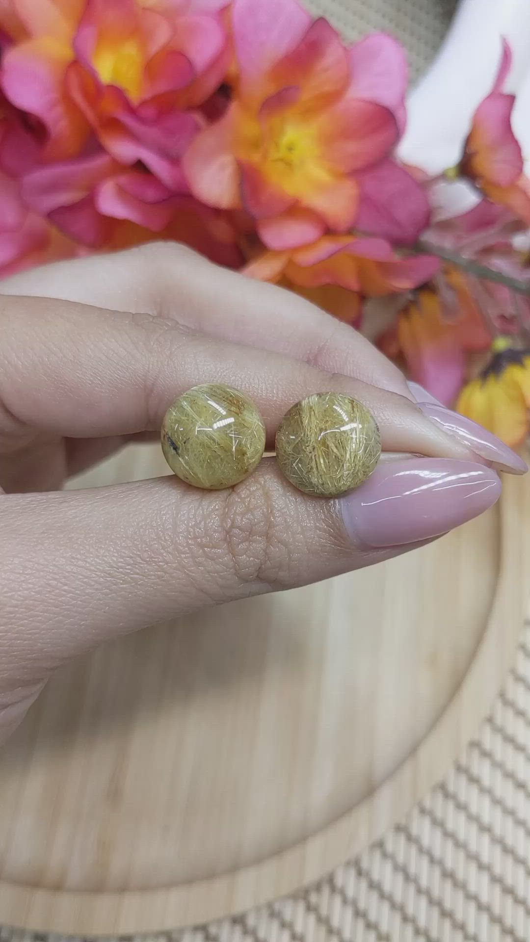 15.98 Ct.Tw.Total Carat Weight Brown Cabochon Rutilated Quartz Pair from Ceylon (Sri Lanka) Size Video