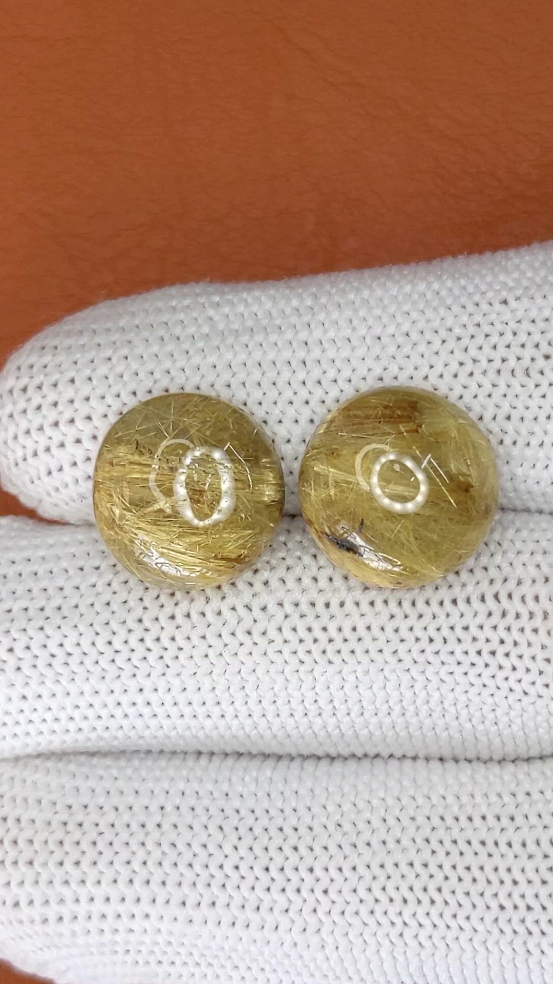 15.98 Ct.Tw.Total Carat Weight Brown Cabochon Rutilated Quartz Pair from Ceylon (Sri Lanka) Size Video