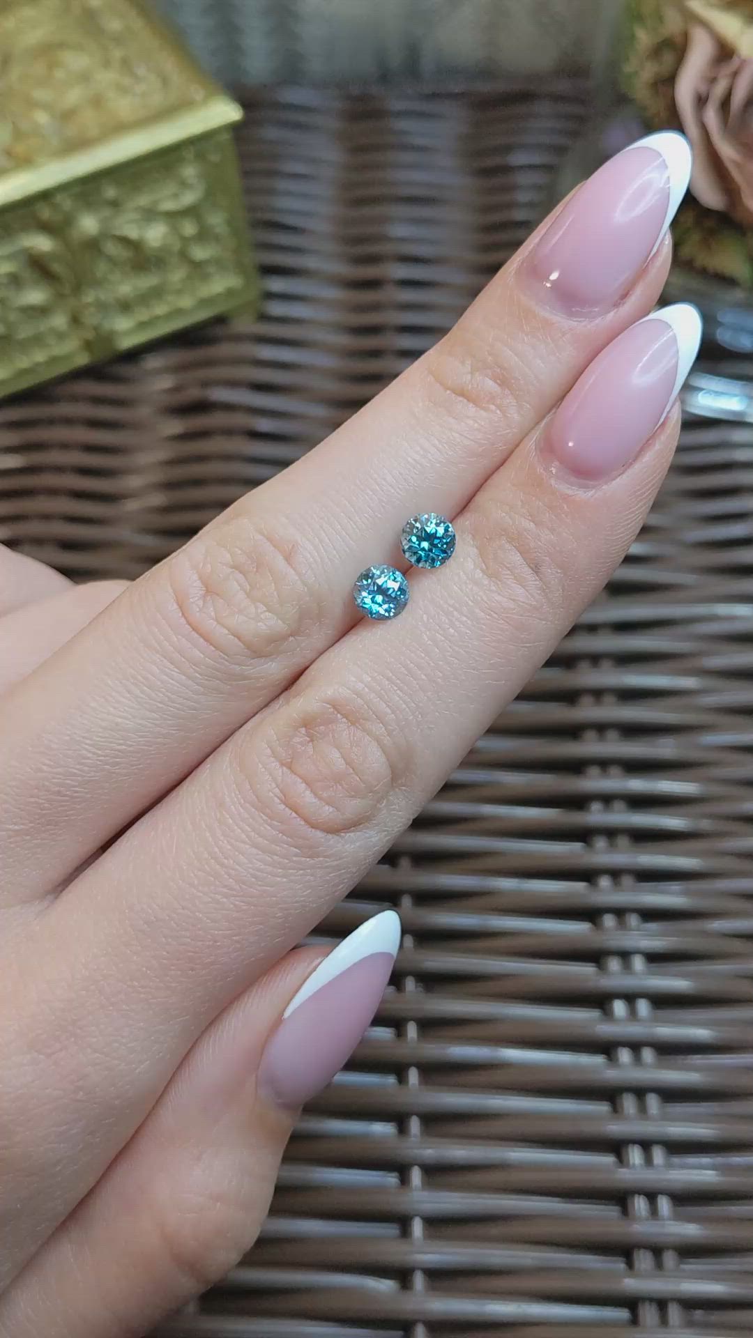2.43 Ct.Tw.Total Carat Weight Greenish Blue Zircon Pair from Cambodia Size Video