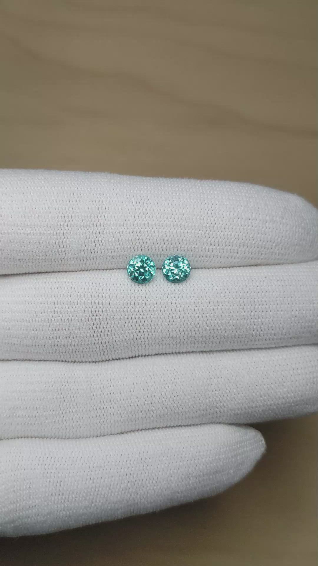 2.43 Ct.Tw.Total Carat Weight Greenish Blue Zircon Pair from Cambodia Size Video