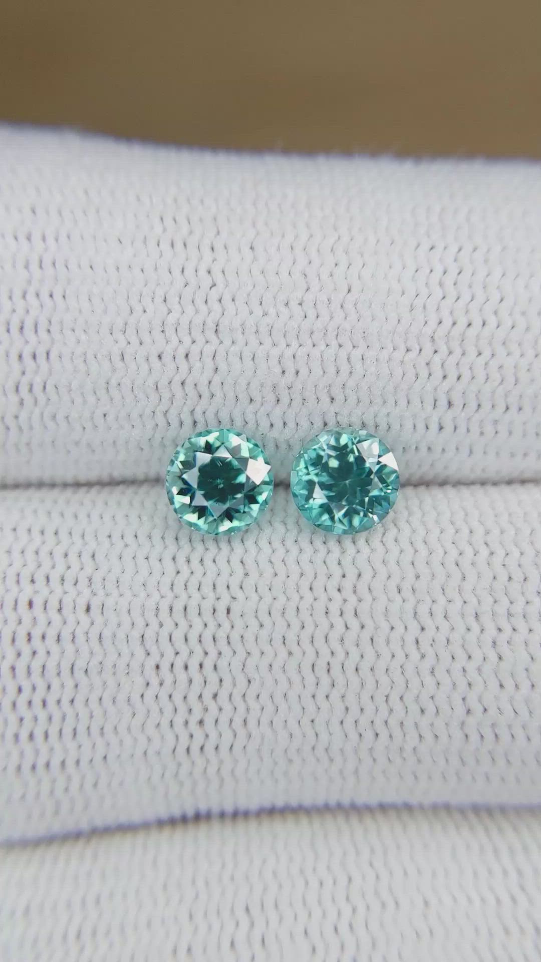 2.43 Ct.Tw.Total Carat Weight Greenish Blue Zircon Pair from Cambodia Size Video