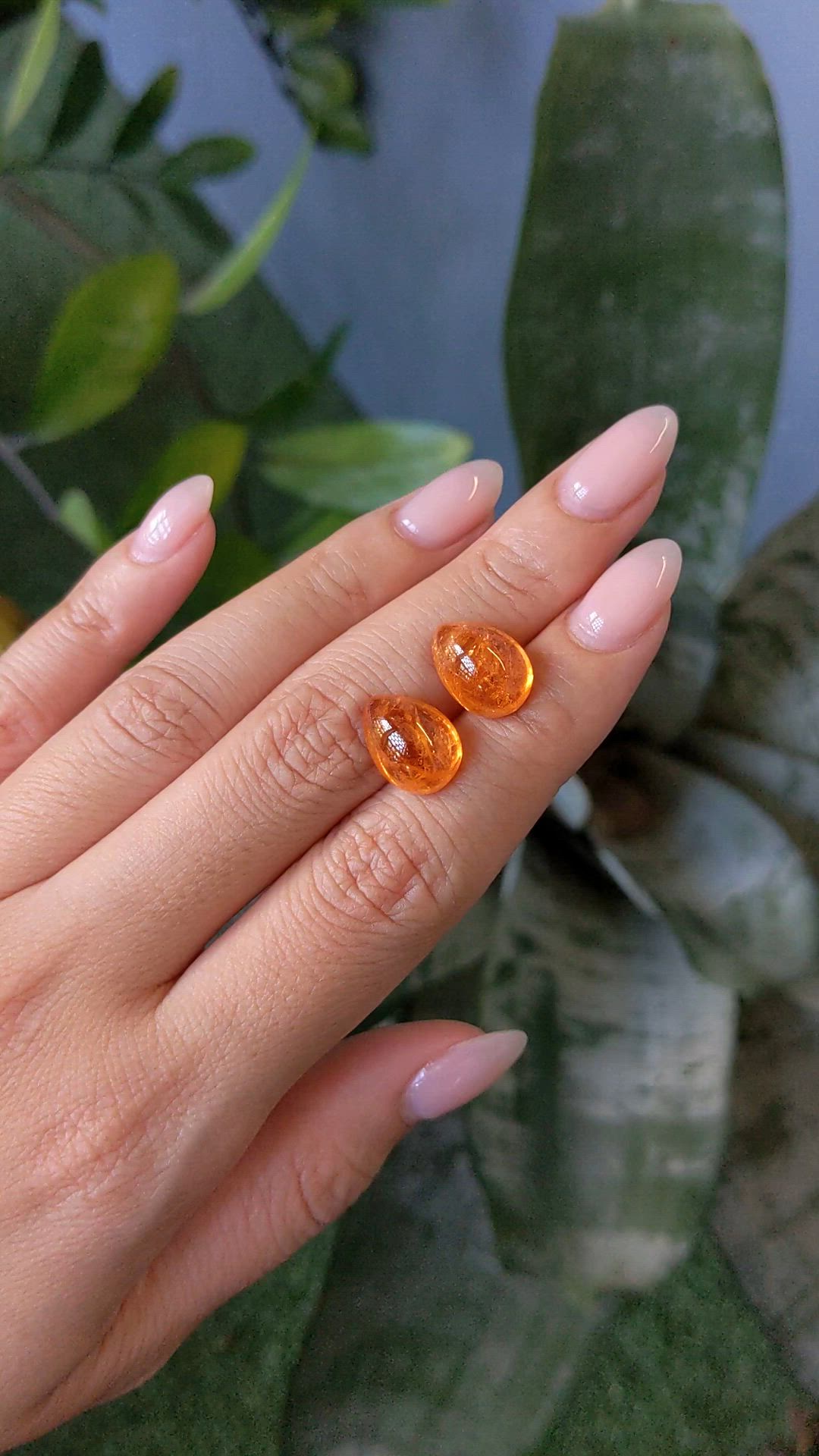 16.56 Ct.Tw.Total Carat Weight Orange Cabochon Spessartite Garnet Pair from Nigeria Size Video