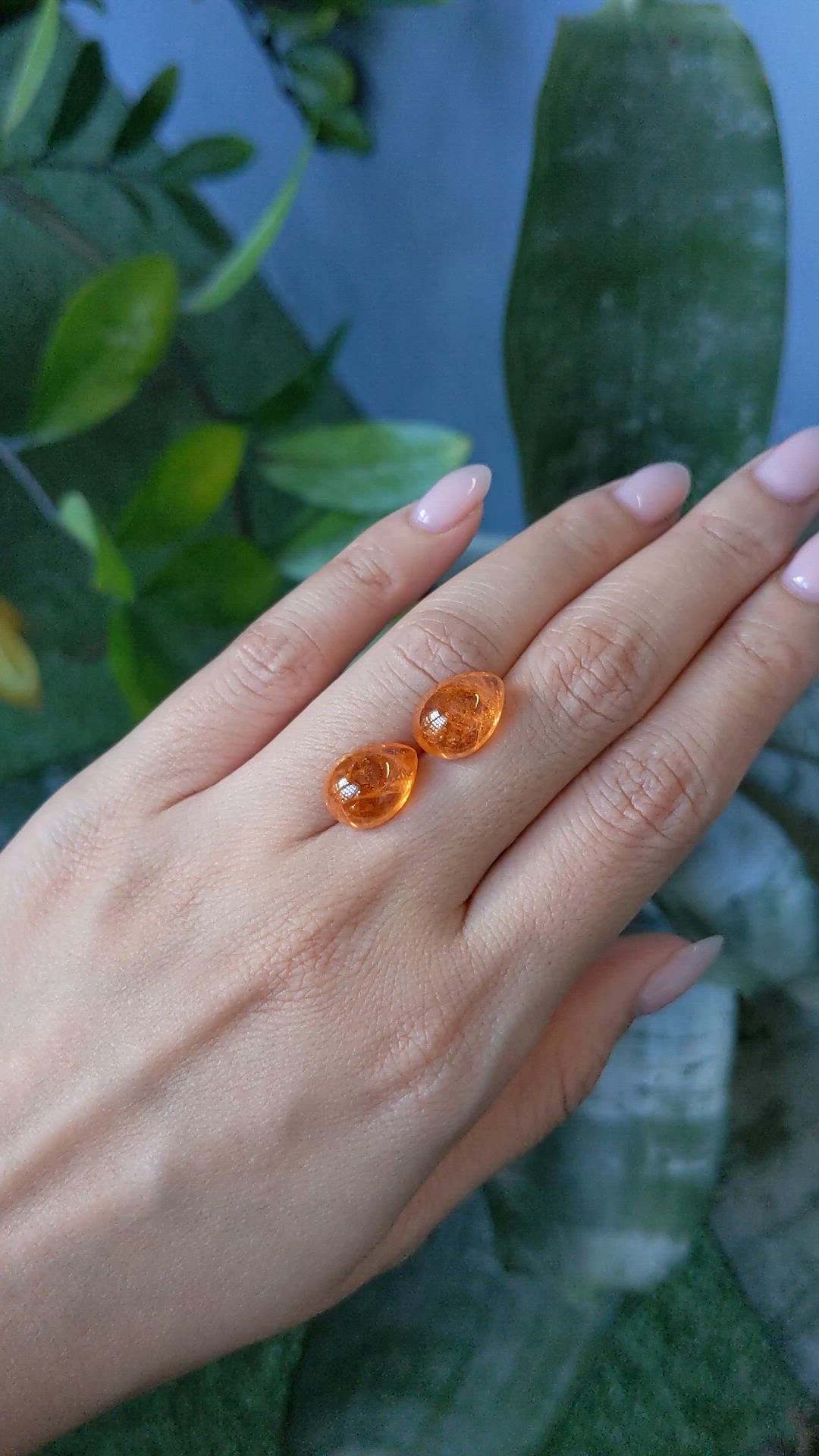 16.56 Ct.Tw.Total Carat Weight Orange Cabochon Spessartite Garnet Pair from Nigeria Size Video