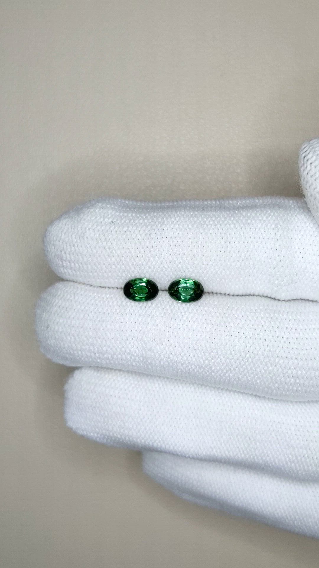 1.13 Ct.Tw.Total Carat Weight Green Tourmaline Pair from Brazil Size Video