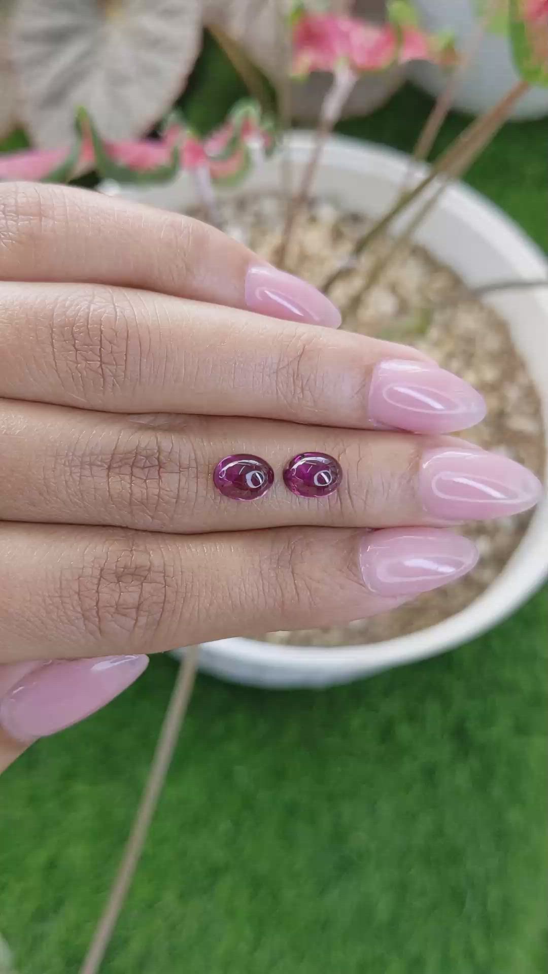 3.76 Ct.Tw.Total Carat Weight Purple Cabochon Rhodolite Garnet Pair from Ceylon (Sri Lanka) Size Video