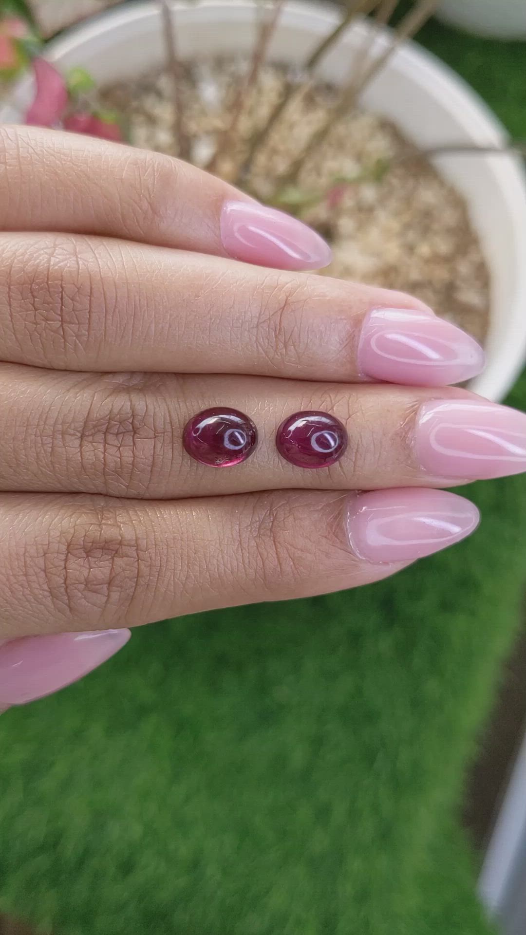 4.68&nbsp;Ct.Tw.Total Carat Weight Pinkish Purple Cabochon Rhodolite Garnet Pair from Ceylon (Sri Lanka) Size Video