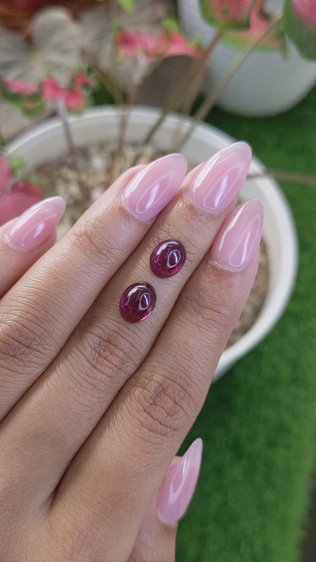 4.68&nbsp;Ct.Tw.Total Carat Weight Pinkish Purple Cabochon Rhodolite Garnet Pair from Ceylon (Sri Lanka) Size Video